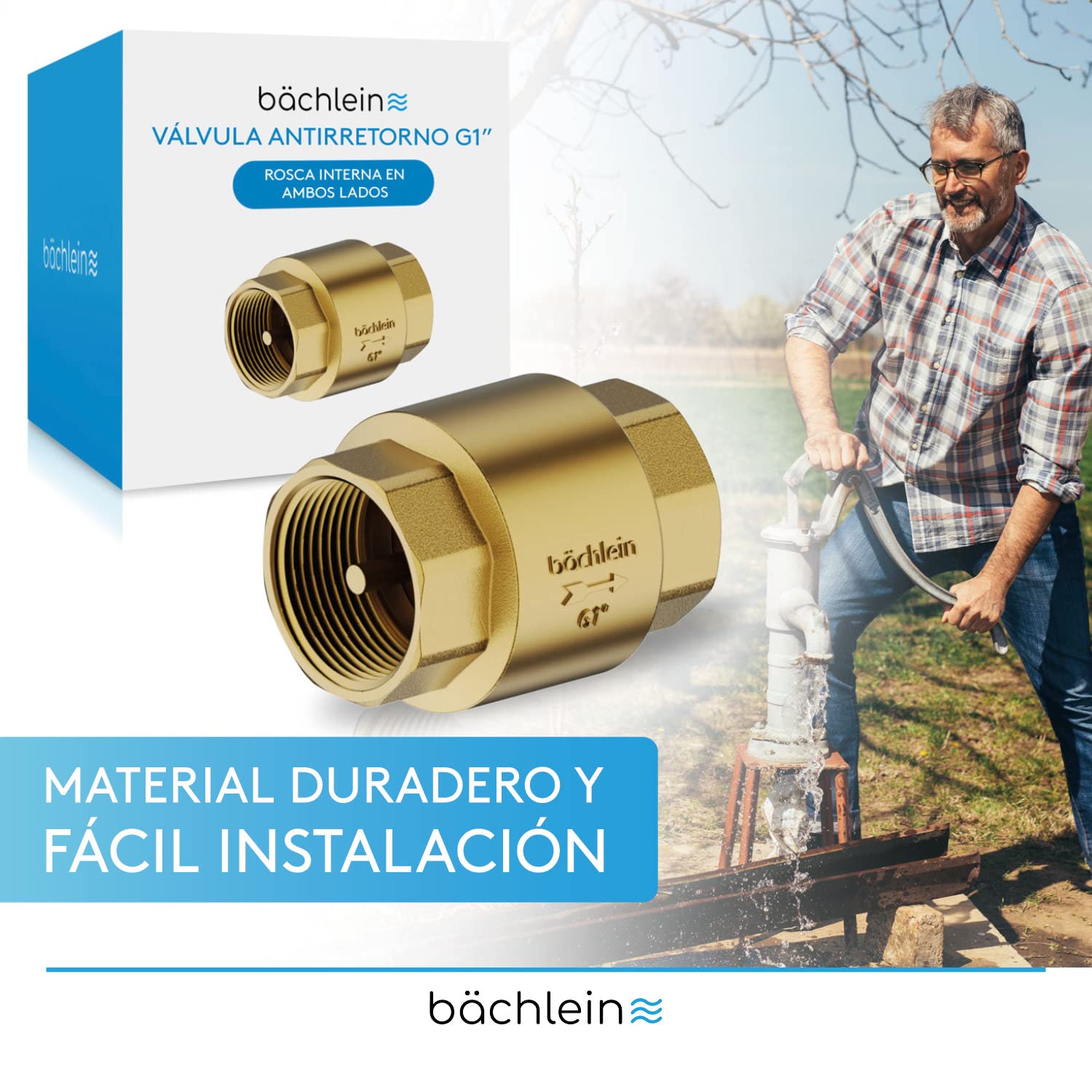 Bächlein Válvula Antirretorno Universal, de Latón con Rosca Hembra G 1 de Pulgada en Ambos Lados, Inoxidable y Estanca para un Sistema de Agua Potable Seguro