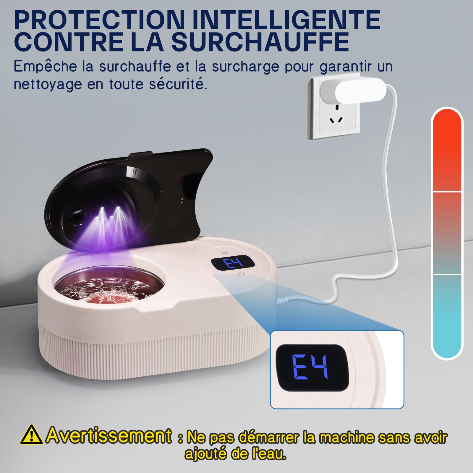 Nettoyeur Ultrasons 45kHz 200ML pour Prothèses Dentaires avec Lampes UV 24W