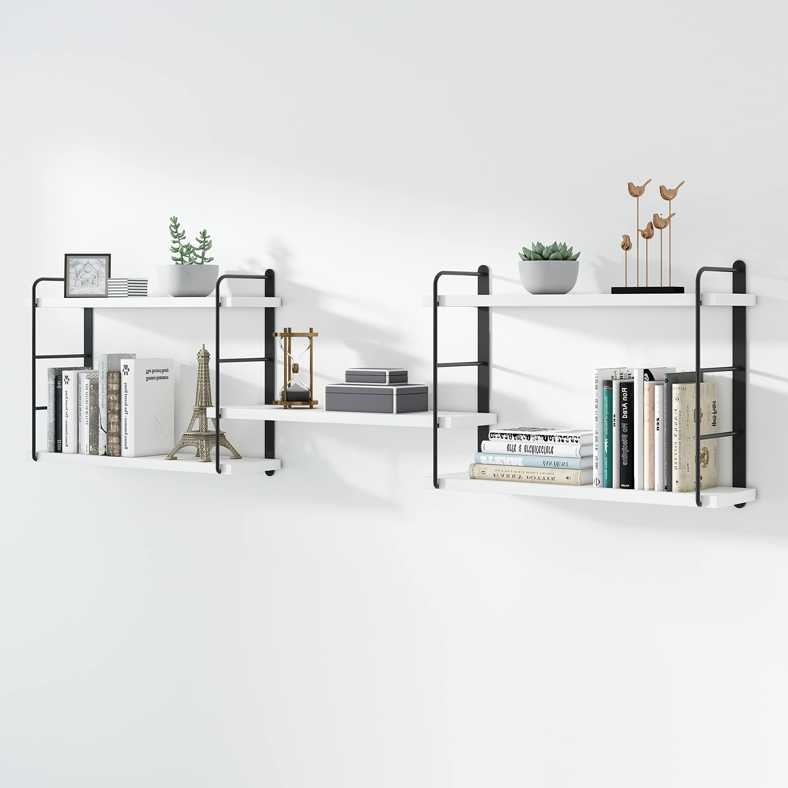 MXCSE Wall Shelves - Wall Mounted Floating Shelves, Rustic Wall Decor Wood Shelves for Bedroom, Living Room, Bathroom and Kitchen Storage, Easy Installation (5, White)