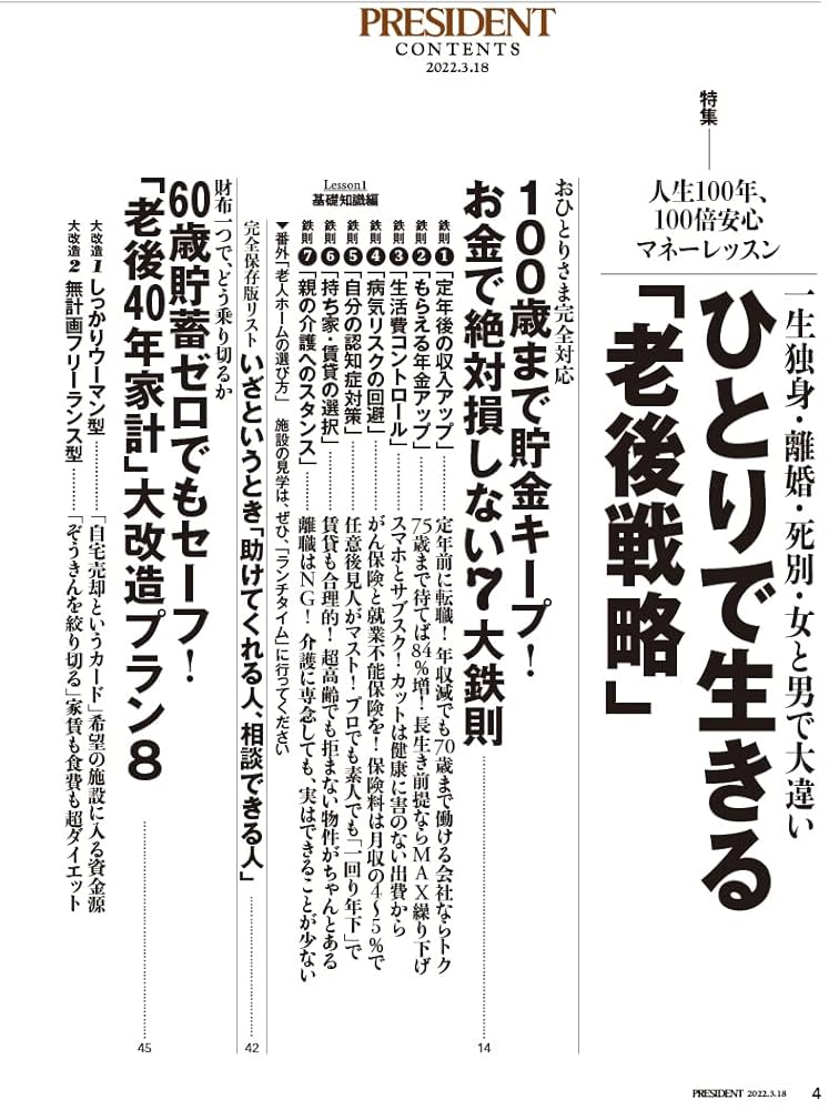 ひとりで生きる「老後戦略」(プレジデント2022年3/18号