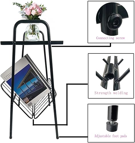 Miniatura 5 de Mesa auxiliar, mesita de noche de metal, mesa de tocadiscos con soporte para revistas, soporte para tocadiscos con almacenamiento, mesa auxiliar