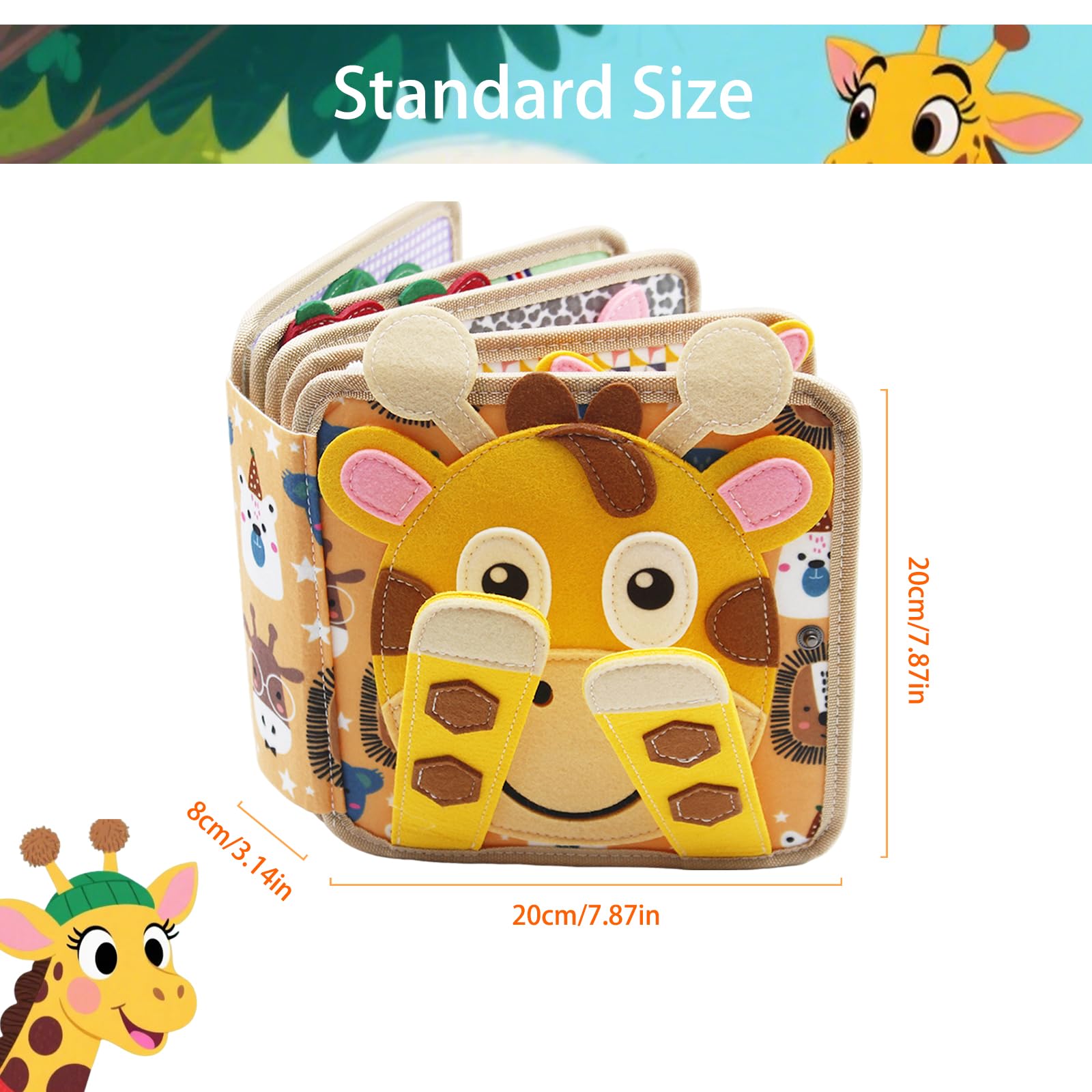 Montessori Spielzeug ab 1 Jahre,Stoffbuch Baby,3D Filz Montessori Busy Board Baby,Montessori Stille Buch mit,Stilles Buch für Reisen Zuhause,Geschenk Spielzeug ab 1-5 Jahre Mädchen Junge (Hirsch)