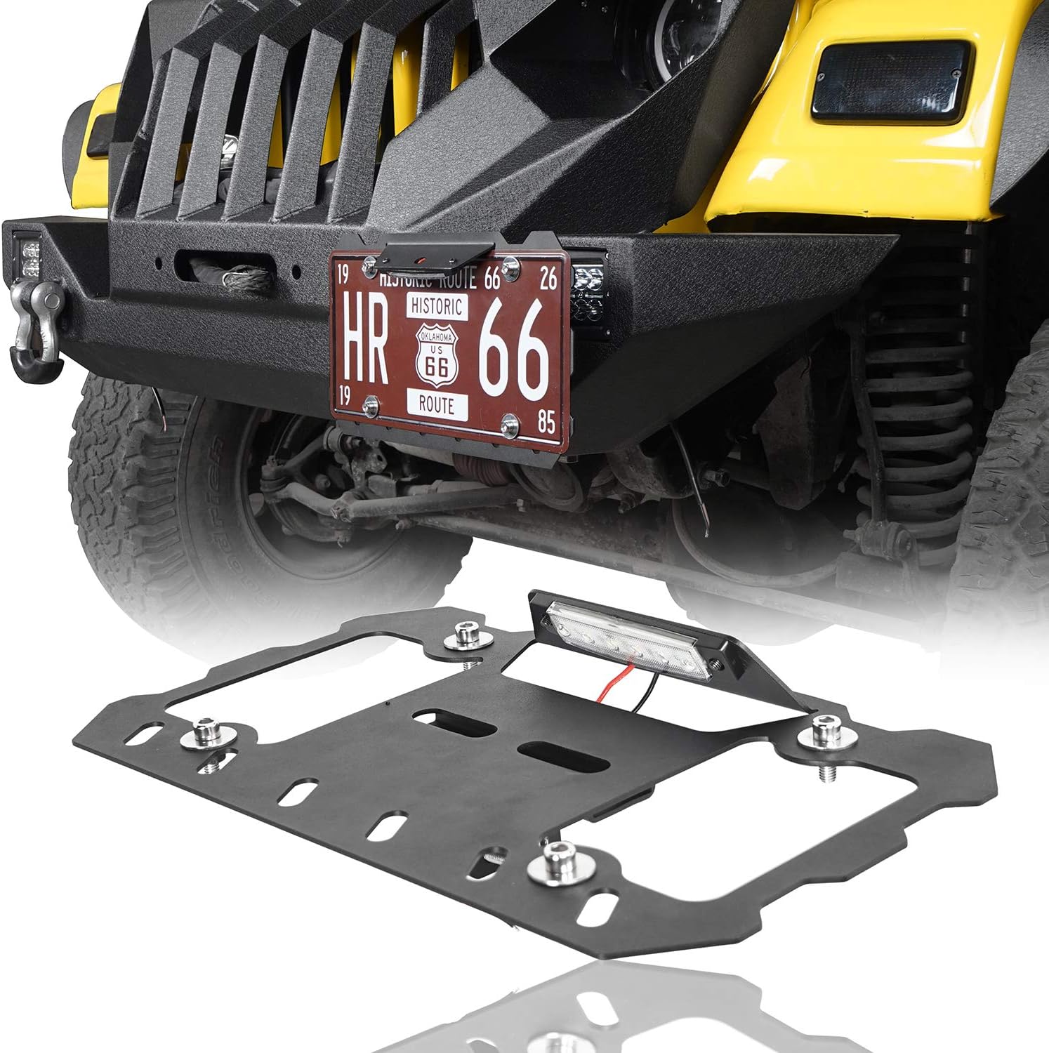 u-Box Wrangler License Plate Mounting Bracket Holder w/White LED Light for 1955-2025 Jeep Wrangler CJ YJ TJ JK JL