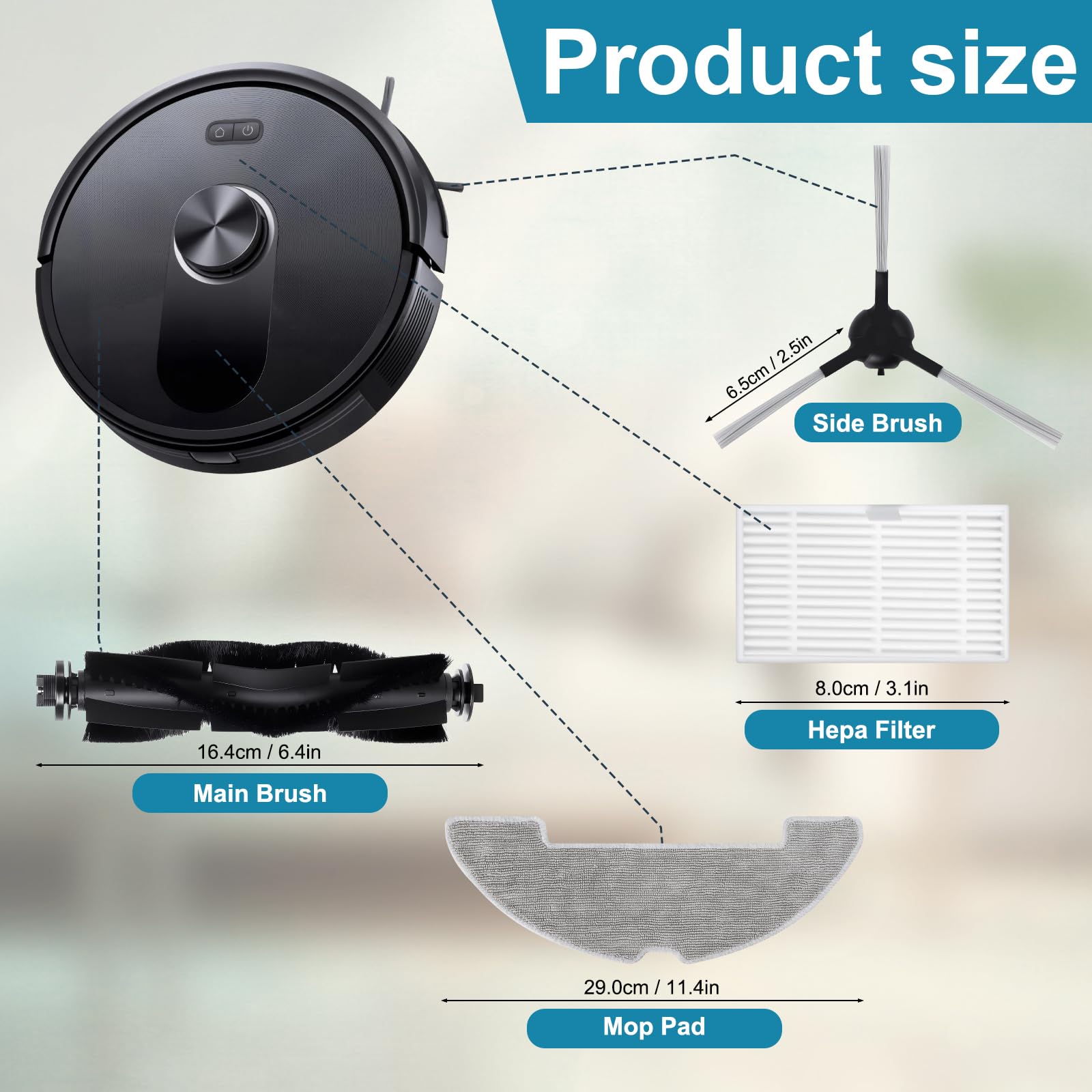 Heykewi Kit di accessori di ricambio per Proscenic Q10 Robot Aspirapolvere, 1 spazzola principale, 6 spazzole laterali, 4 filtri, 4 panni, 1 spazzola per la pulizia