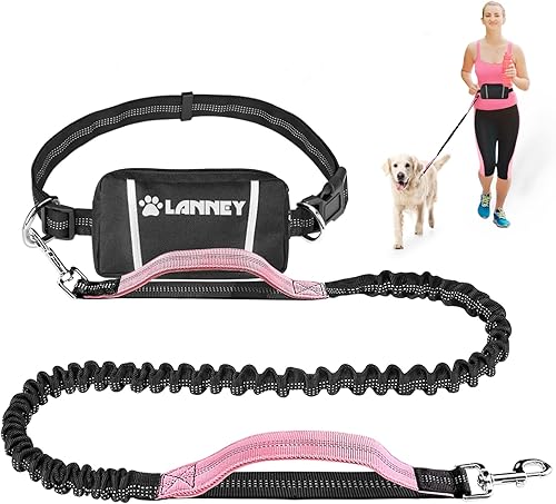 Vista 8 de Correa de perro manos libres, correa de cintura para correr con cremallera, bolsa para caminar para perros medianos grandes, mango doble