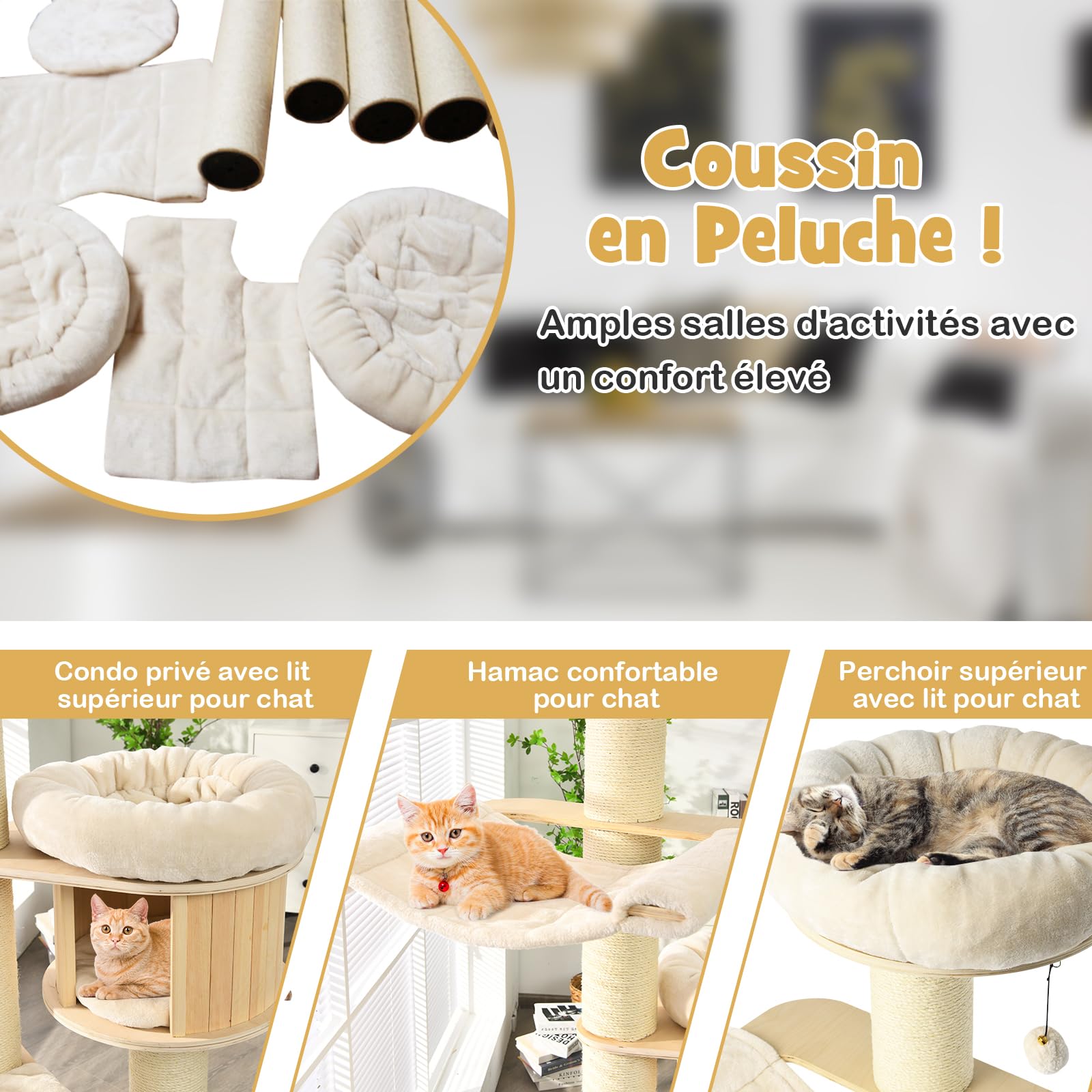 GOPLUS - Árbol de Gato de Madera de 5 Niveles 174 cm con Cojín de Felpa, Multicapa con Rascadores, Hamaca, Condominio Privado con Cama, Percha Alta para Descansar y Jugar