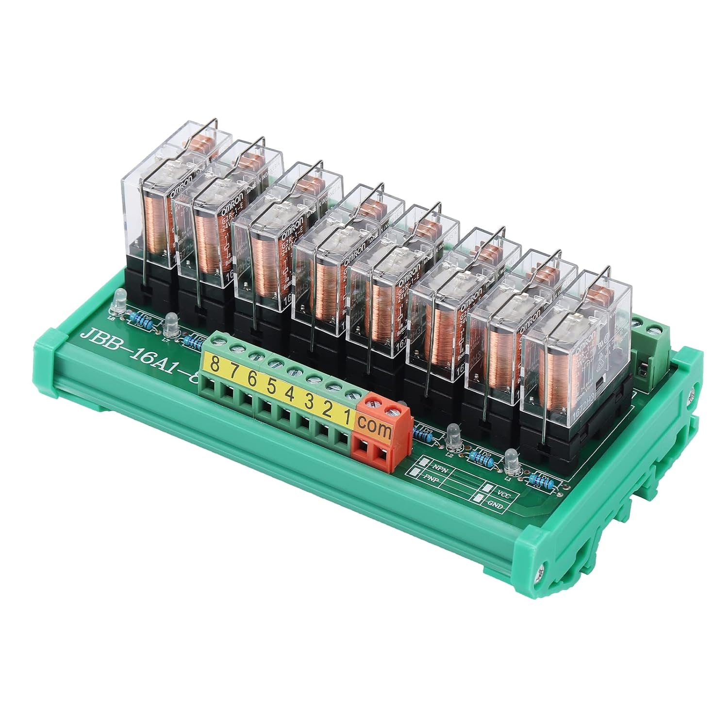 DIN Rail Mount 8 Channels G2R-1-E Relay, AC/DC 24V Control 8 SPDT 16A Pluggable Power Relay Module for PLC MCU
