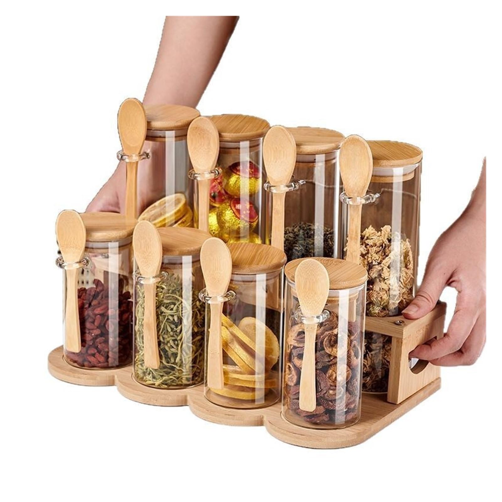 HYFEUOKF Seasoning Jar Set Glass Airtight Jars Herbal Tea Leaf Dispensers Round With Spoons Moisture-proof Containers