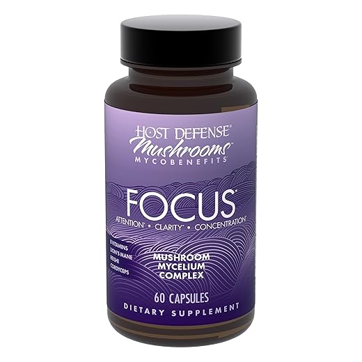 Host Defense MycoBenefits Focus Capsules - Mushroom Supplement for Brain Health Support - Neurological Function Aid for Adults - Includes Lion's Mane, Reishi & B Vitamins - 60 Capsules (30 Servings)
