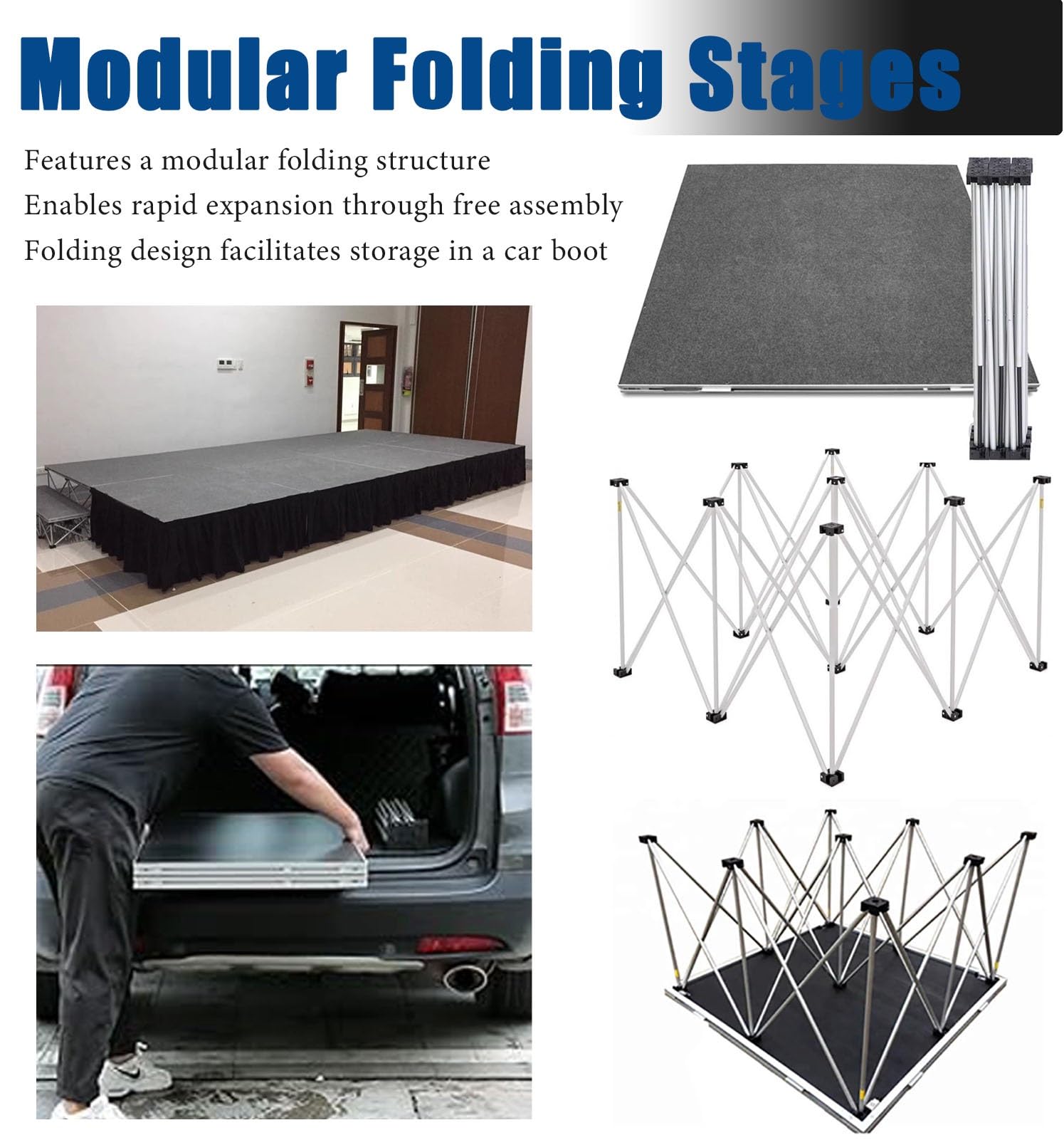 Palco Modulare Pedana per Palco Portatile per Eventi Musicali, Pedana Modulare per Palco per Coro, Pedana Pieghevole per Palchi per Spettacoli di Batteria Nuziale(80cm(32"),4x 4' (122x122cm))