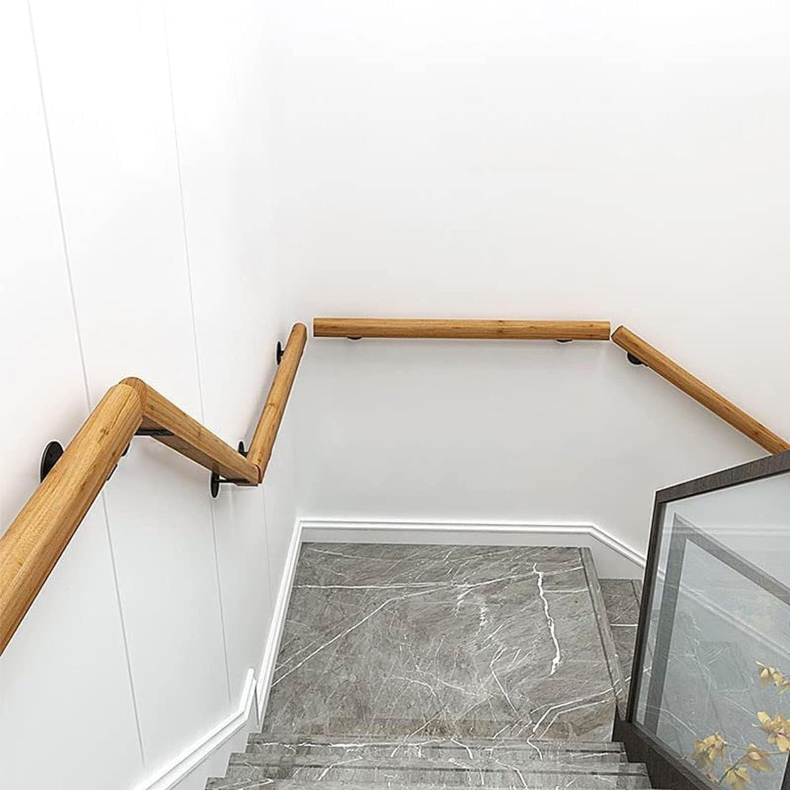 GLDYTVF Wall Mount Handrail - Wood Handrails for Stairs, Barrier-Free Staircase Grab Bar for Elderly with Bracket, Safety Non-Slip Corridor Stair Railing Complete Kit, Easy to Install(210c