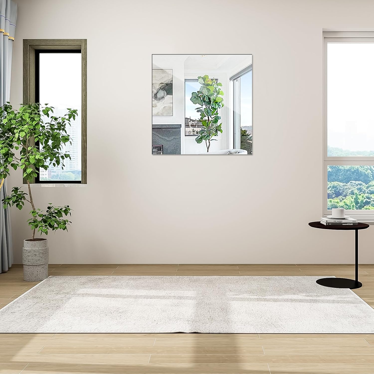 Full Length Glass Mirror Tiles 20"×20" - 3PCS, Modern Frameless Wall Mirrors for Bedroom, Living Room, Home Gym – Real Glass, HD Reflection, Easy Peel & Stick