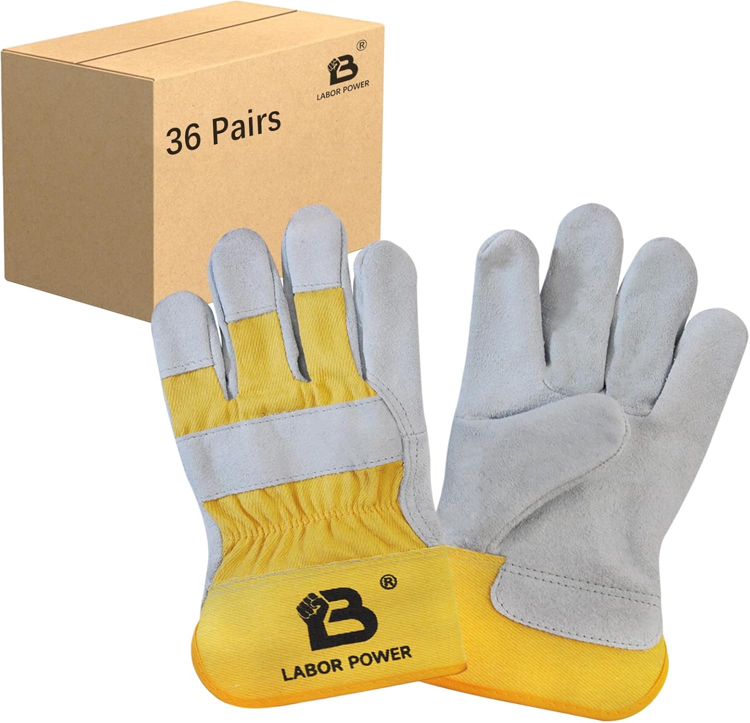 Leather Full Palm Work Gloves, Cowhide Leather Suede Finish AB Grade