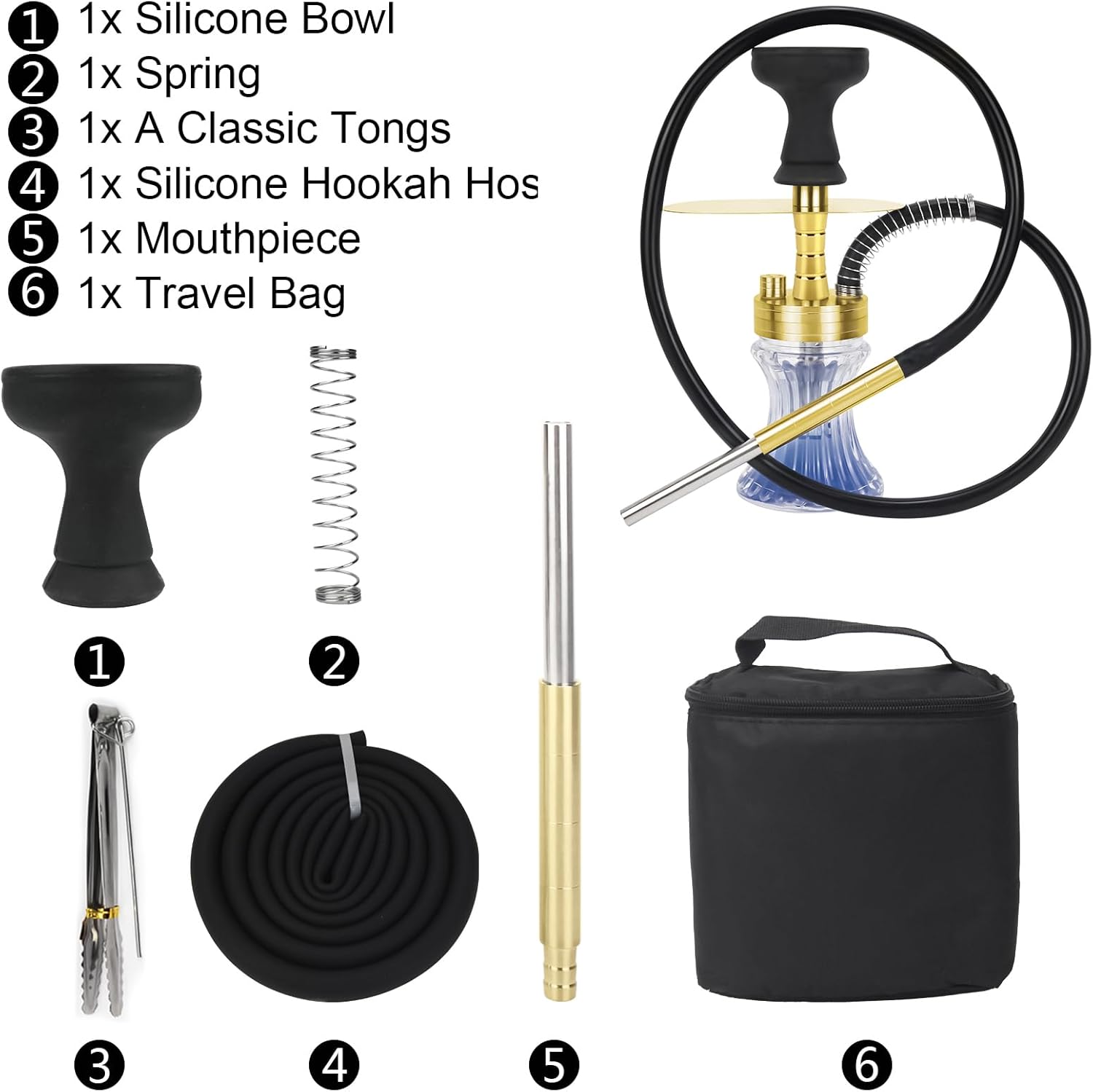 Portable Hookah Set for Outdoor Travel Mini Narguiles Cachimbas Shisha Ket with Bag 2 Go, white