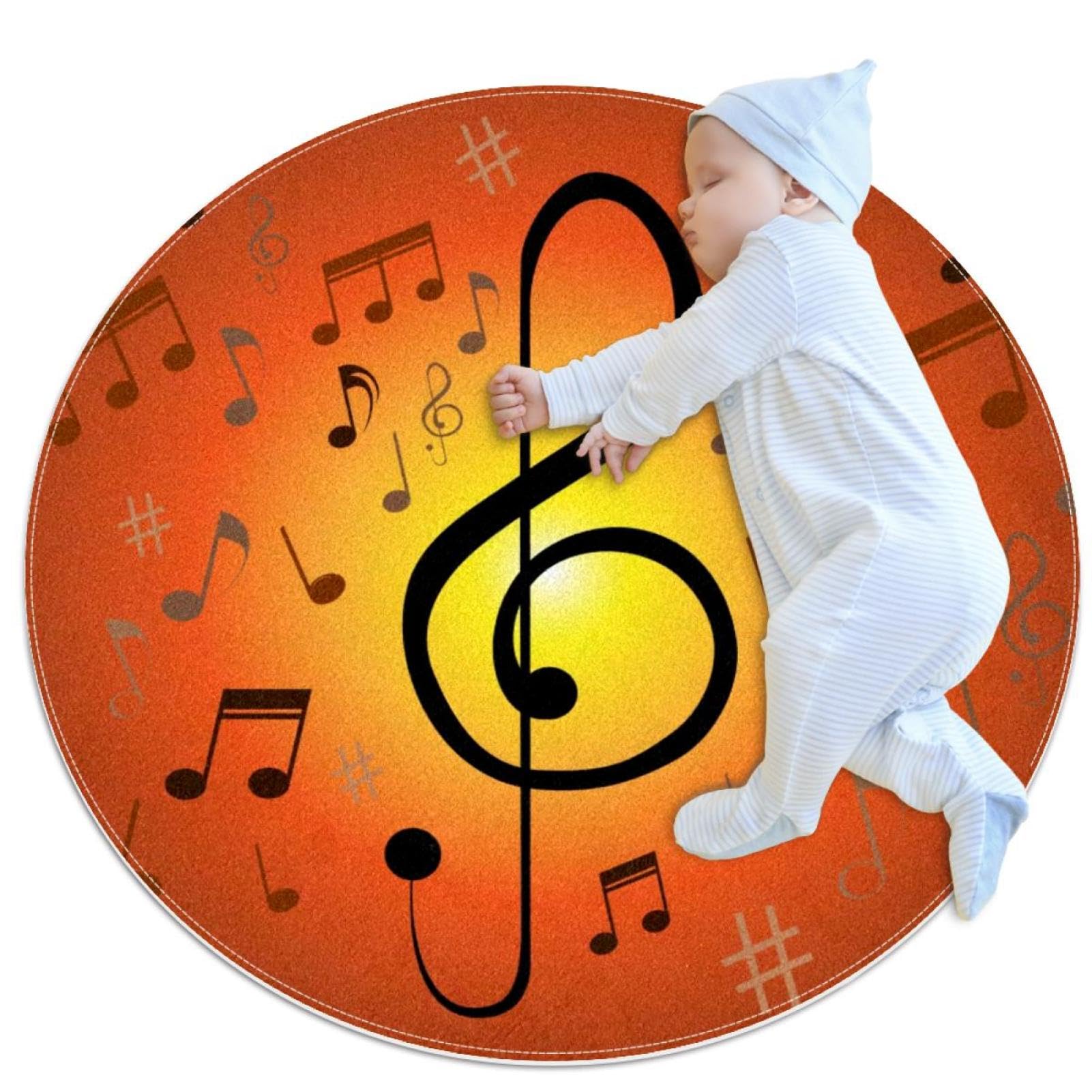 Tapis de salle de bain imprimé notes de musique chambre enfant rond 1m