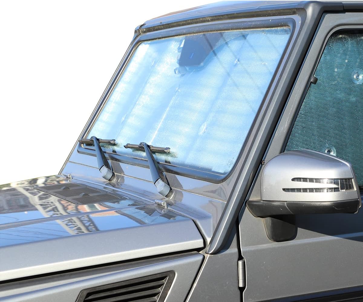 Car Windshield Sunshade for Benz G-Class W463 (2004-2018) G350/G400/G500/G63 AMG - Foldable Reflective Sun Visor Protector, UV Rays & Heat Shield, Custom Fit Front Window Sunshade (Silver)