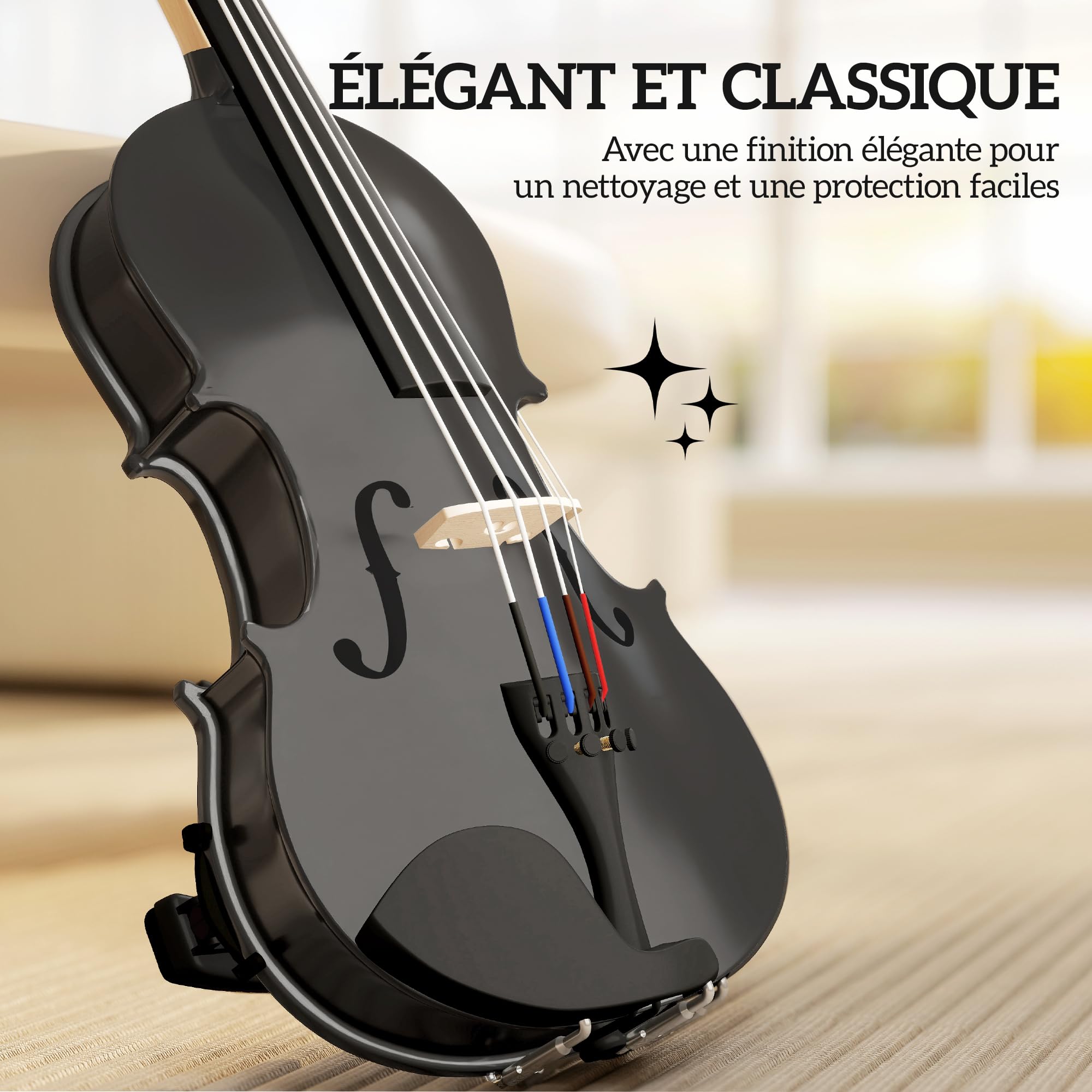 HOMCOM Violine 4/4 Set Massivholz für Erwachsene und Anfänger schwarz | Leichte und tragbare Tasche, Bogen, Kolophonium, Steg, Schulterstütze