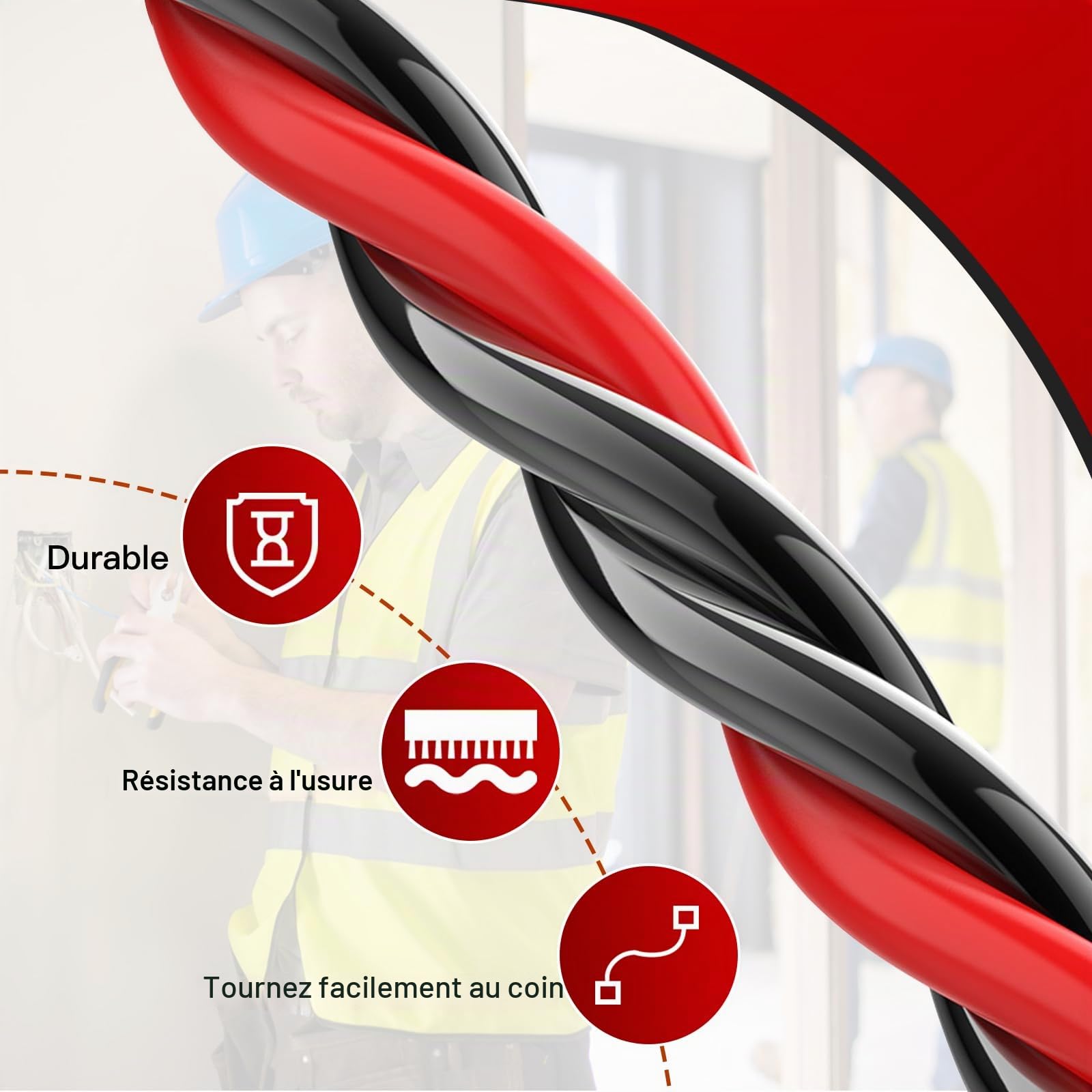 EFUTURETIME 50M Aiguille Tire Cable 6mm Tire Fils Electrique avec 2 Ressorts de Guidage, 3 Sangles d'Arrimage, pour Insertion et Extraction de Câbles Électriques