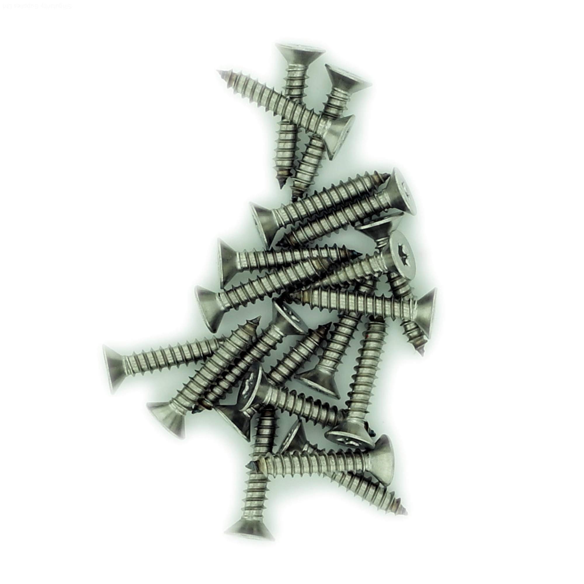 Singularity Supplies Silver No.8 X 0.625 (4.2Mm X 16Mm) Tx Countersunk Self-Tapping Screw - Stainless Steel (A2) (Pack Of 20)