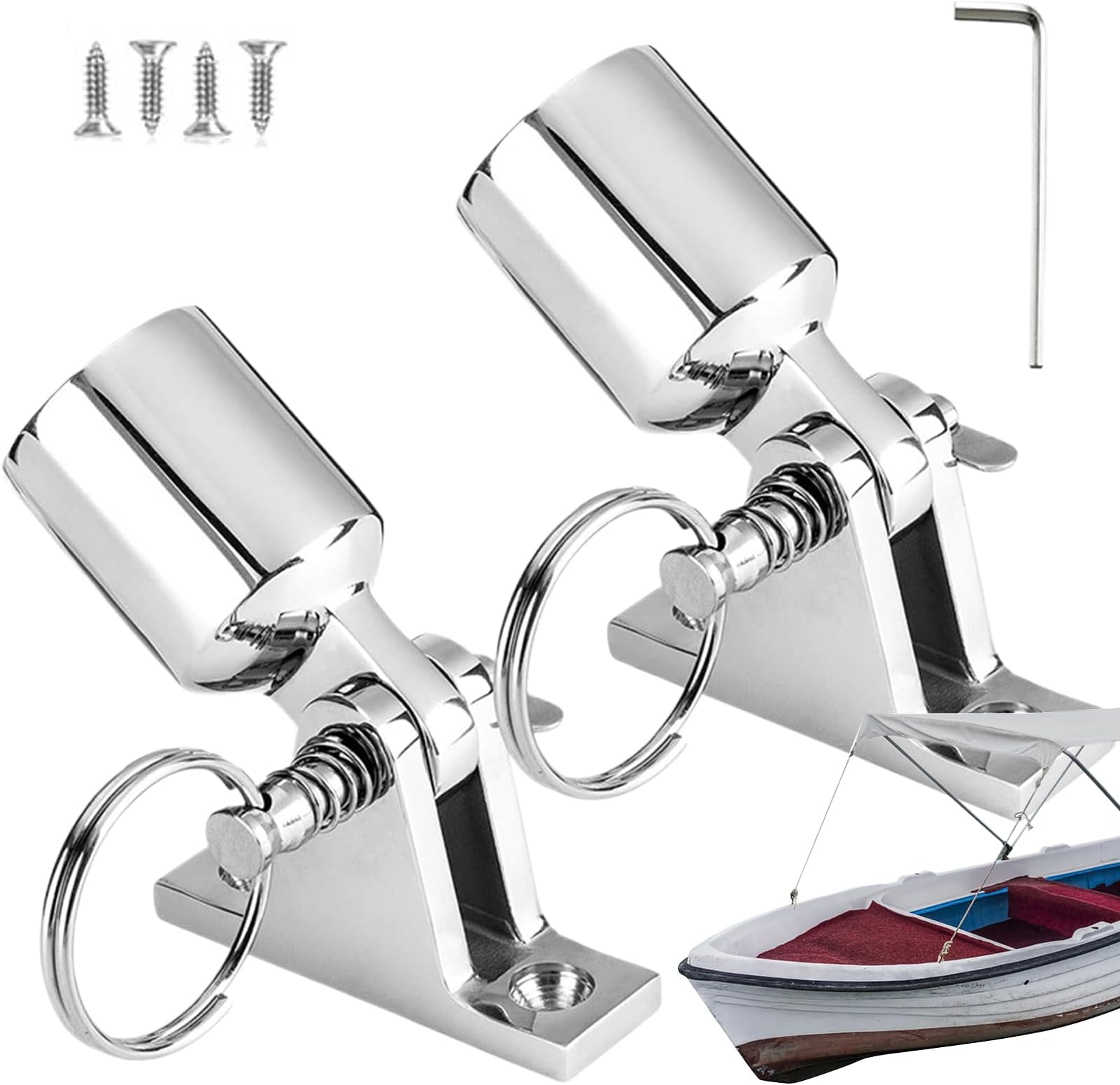 Bimini Top Deck Hinge - Heavy Duty Boat Mount, Adjustable Stainless Fittings | 2 Pairs Canopy Support Hardware, Rugged Installation Kit For Yacht Decks, Bimini Tops, Marine Parasol Frames, Outdoor