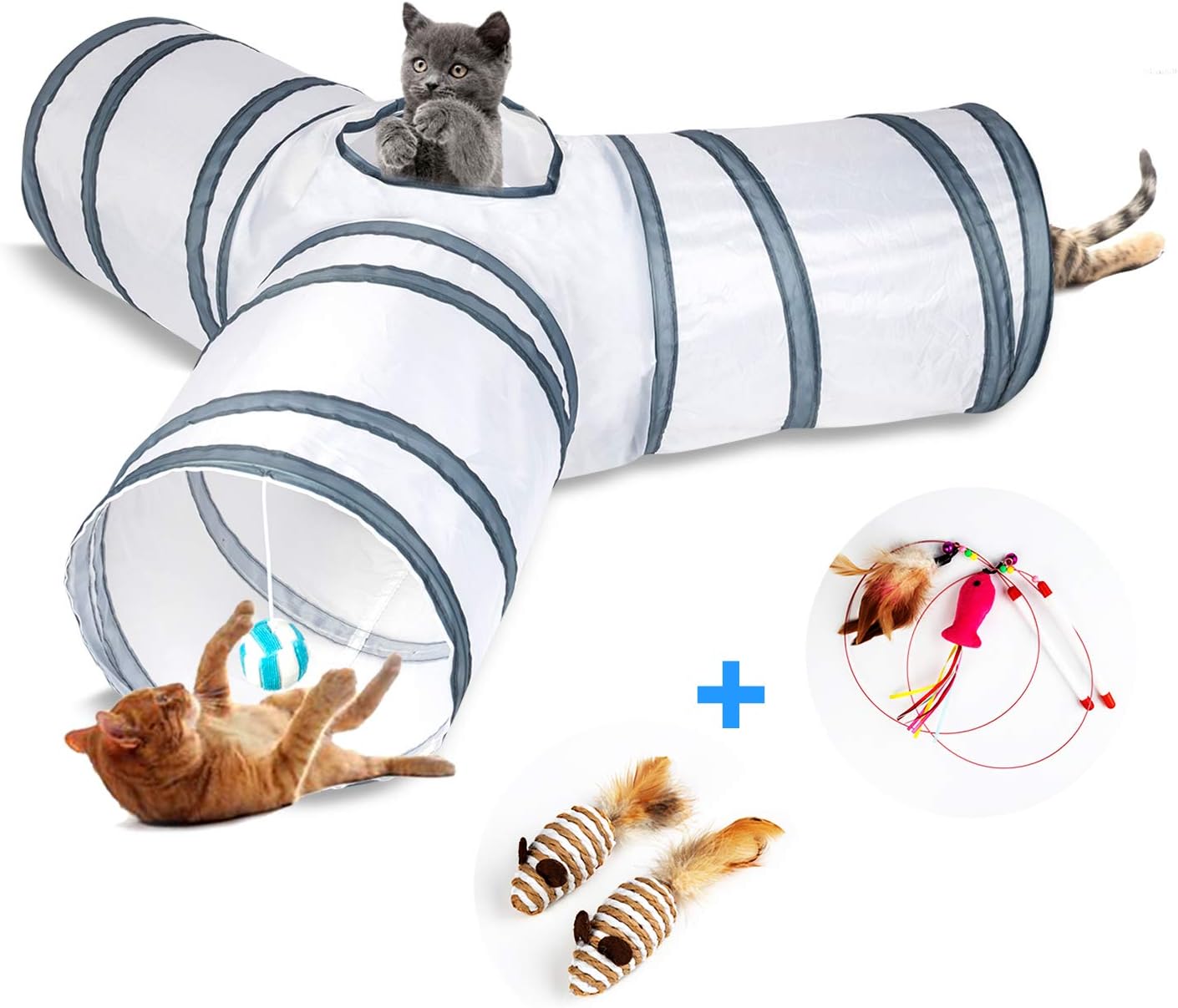 Cat Tunnel, Cat Tunnels for Indoor Cats, Tube Cat Toys 3 Way Collapsible, Kitty Tunnel Bored Cat Pet Toys Peek Hole Toy Ball Cat, Puppy,…