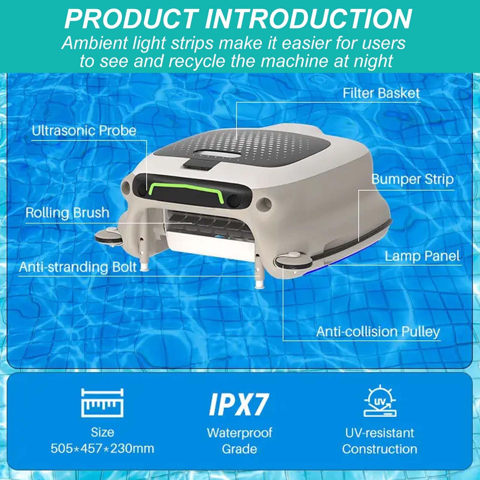 Pulitore A Skimmer Galleggiante per Piscine Fuori Terra/Interrate, Aspirapolvere Automatico per Piscine con Ricarica, con Cestino da 10 Litri