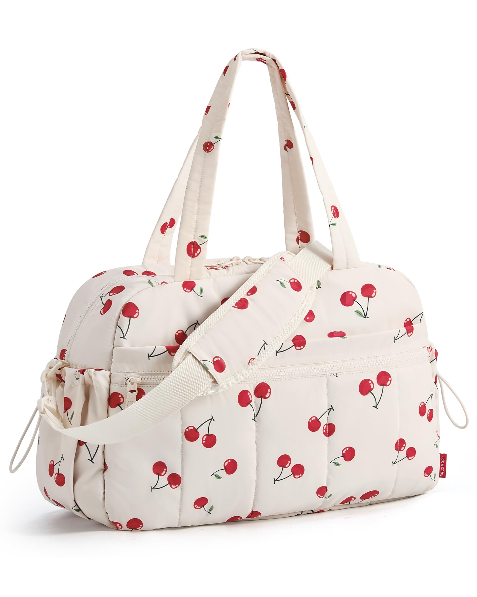 BAGSMART Womens Gym Bag 24L Travel Bag for Weekend Overnight with Wet Pocket, Underseat Cabin Bag for EasyJet, Carry on for Ryanair & Trolley Sleeve, Ultra Lightweight, Cherry Print — image 1