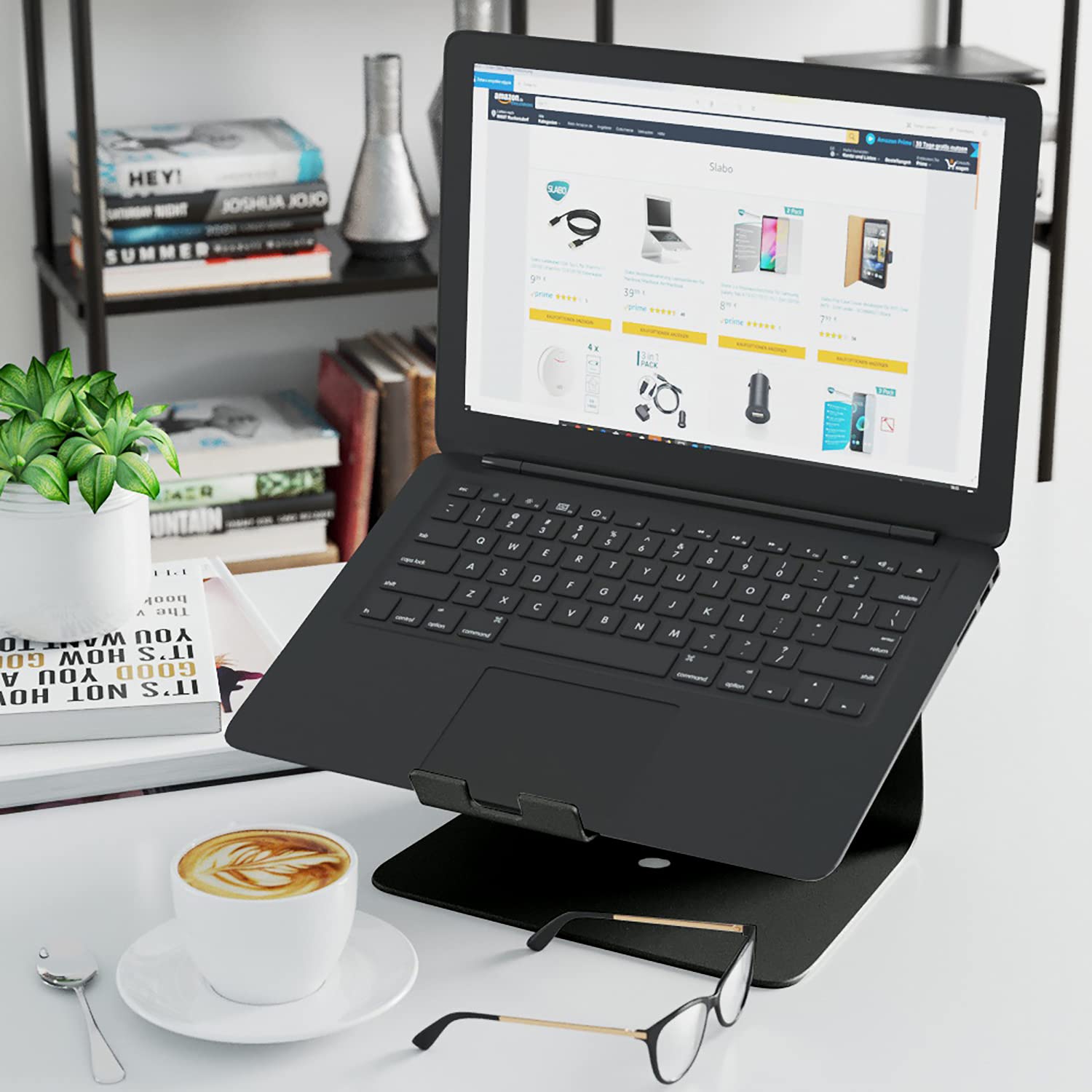 Slabo Support Notebook Support PC Portable pour MacBook/MacBook Air/MacBook Pro/Notebooks Aluminium - Noir