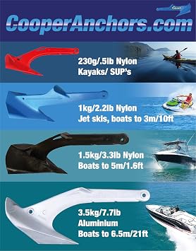 COOPER ANCHOR 1Kg/2.2lb - Nylon - PWC Anchor Jetski Anchor and Boat Anchor to 3.5m/12ft