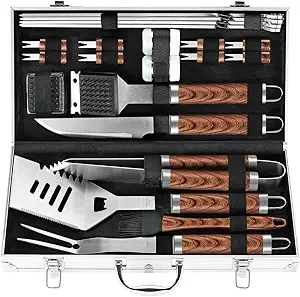 POLIGO 22PCS Heavy Duty BBQ Grill Accessories Set, Non-Slip Grill Tools for Outdoor Grill Set Thicker Stainless Steel Grill Utensils Set, Deluxe Grilling Tools Set in Aluminum Case Ideal Gifts for Men