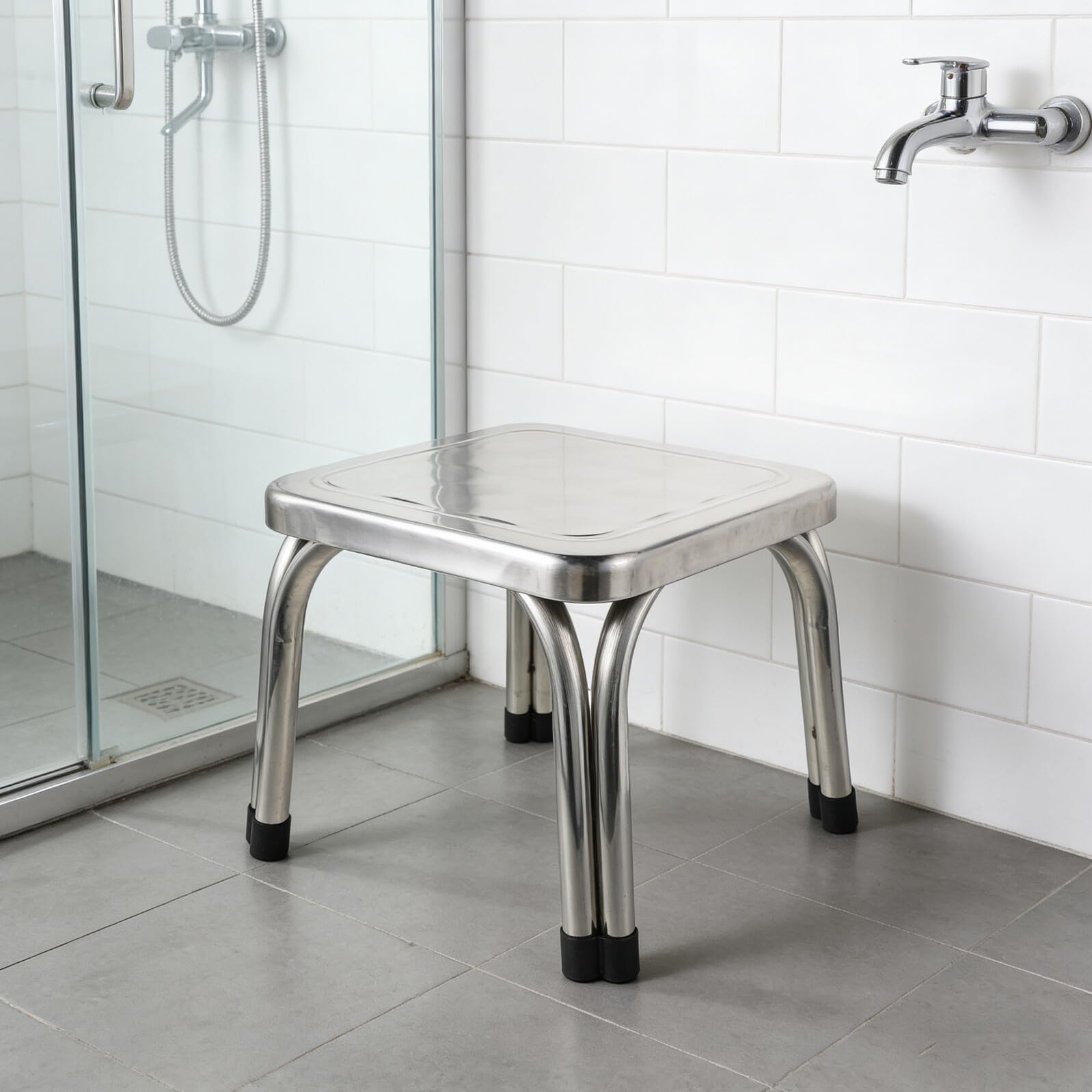 Taburete de Acero Inoxidable Antideslizante 22 Cm, Banco Compacto para Ducha y Baño, Asiento Resistente para Adultos y Personas Mayores, Uso Doméstico Baño Seguro