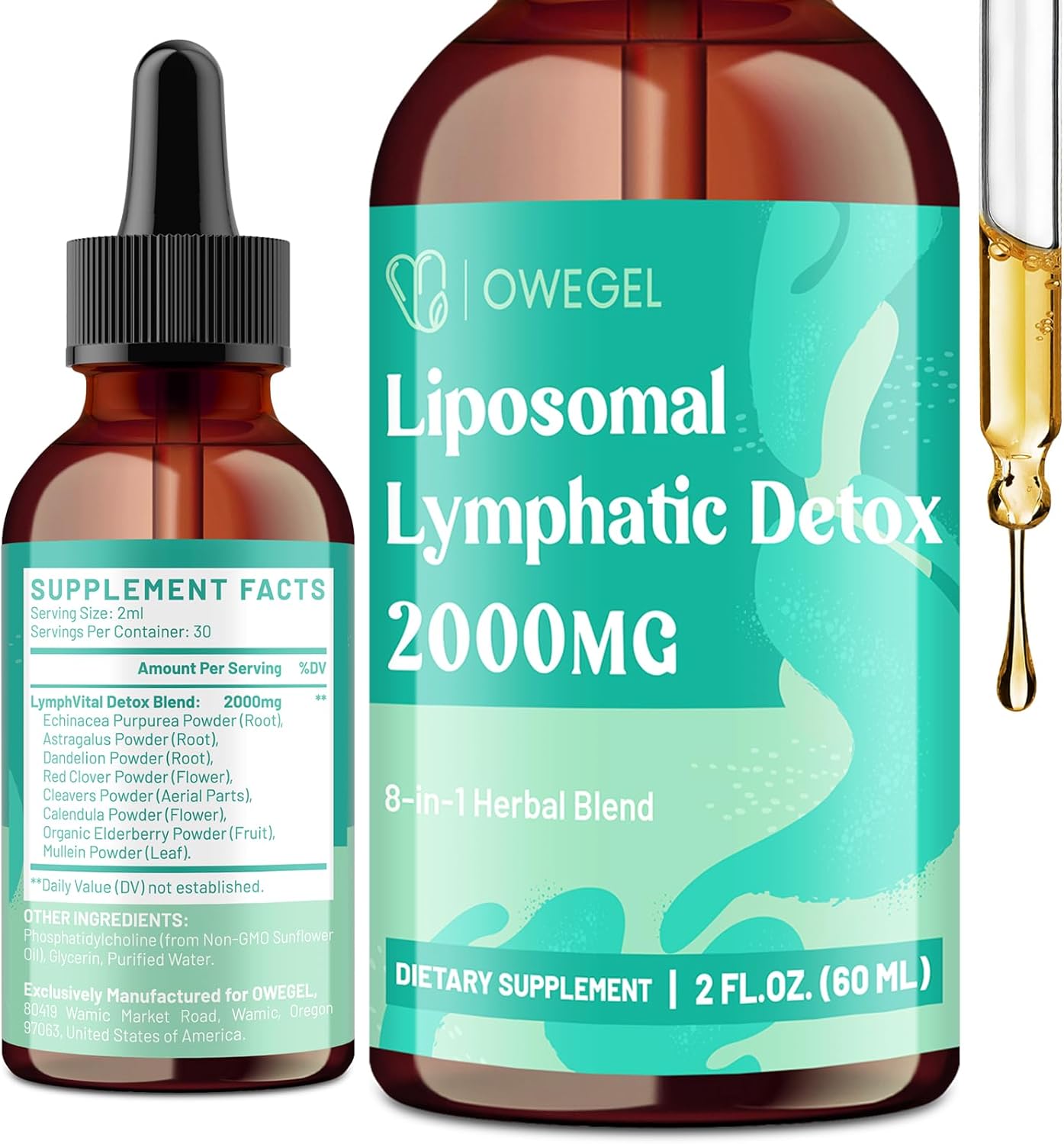 Liposomal Lymphatic Drainage Drops 2000mg – Immune & Lymph System Support – Lymphatic Detox and Cleanse with Echinacea, Red Clover, Dandelion & Cleavers – Sugar-Free, Alcohol-Free – 2 FL OZ