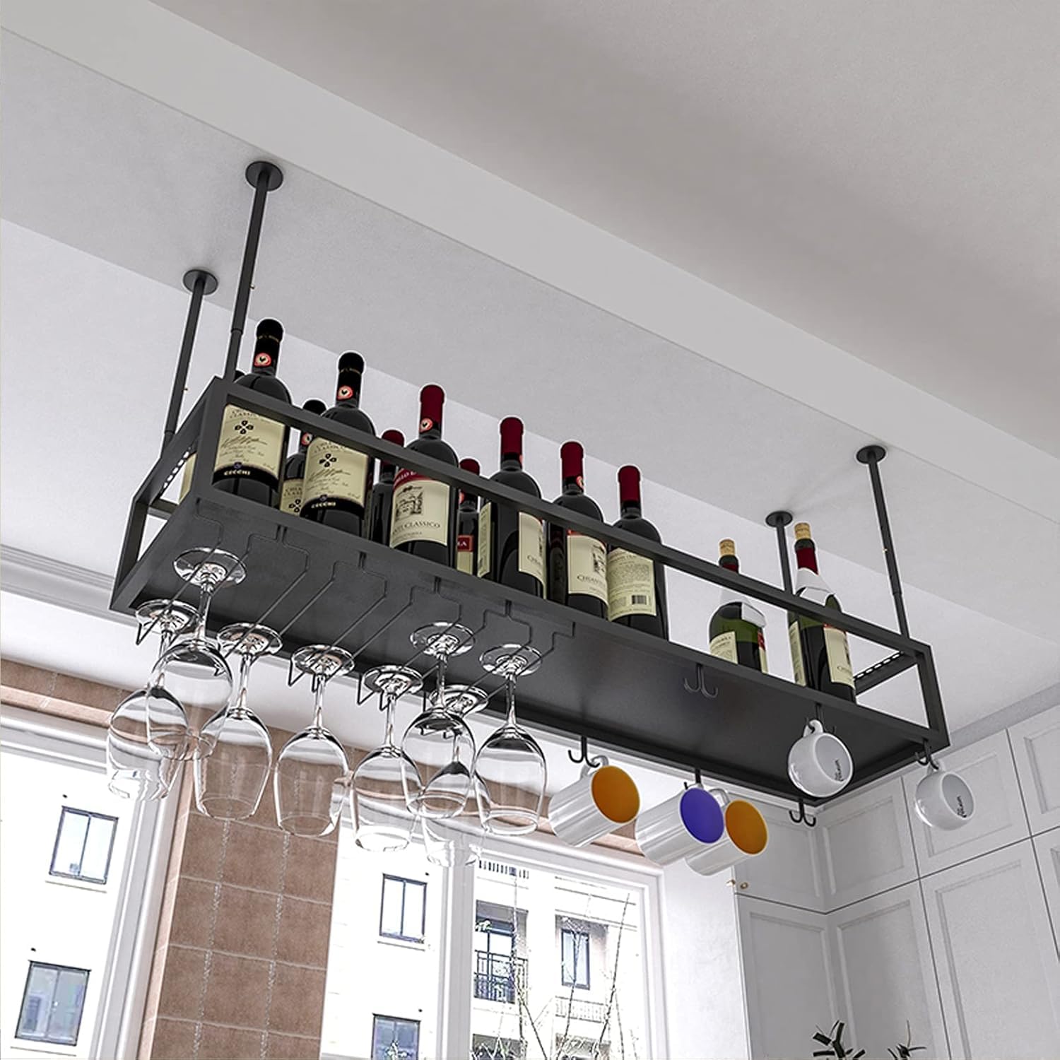 Étagère à vin à suspendre, hauteur réglable en métal, organisateur de bouteilles pour cuisine, bar, restaurant, rangement peu encombrant, 140 x 25 x 21 cm
