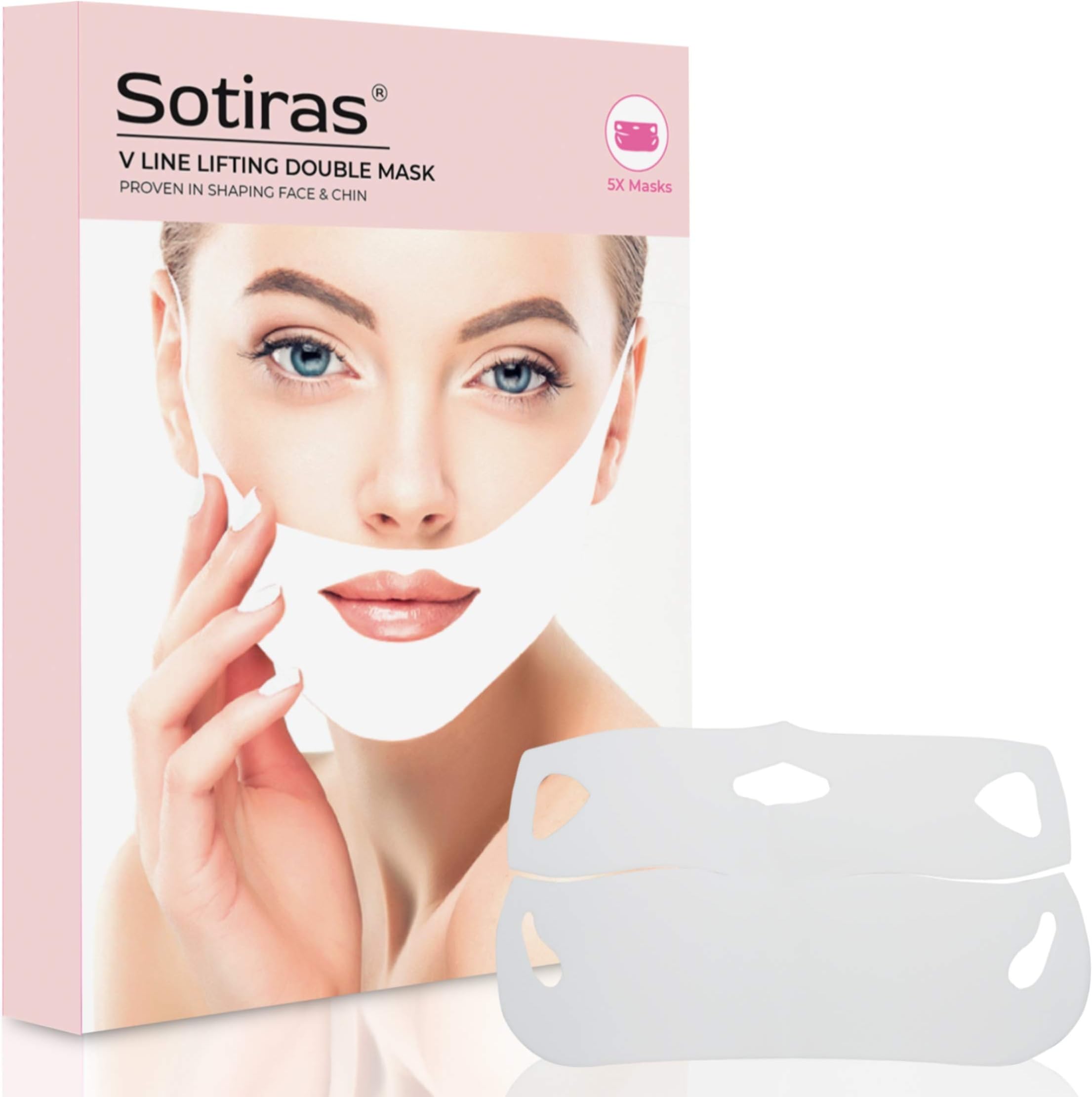 V Shaped Slimming Face Mask | Double Chin Reducer for Firming Moisturizing & Contour Lifting | Instant Lift Strap Wrinkles Remover | V-Line Beauty Band Patch with Collagen Vitamin E & C - 5 Pack