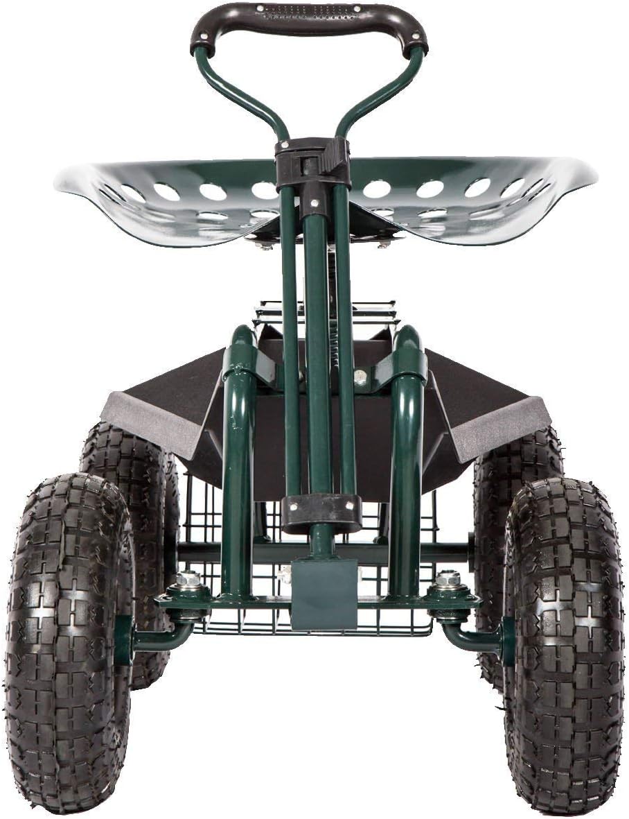 Kinsuite Rolling Utility Garden Cart Patio Wagon with Adjustable 360 Degree Swivel Seat Heavy Duty Steel Frame