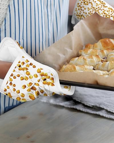 Miniatura 6 de Juego de 5 agarraderas de tela de toalla antideslizantes y aislantes de calor con bolsillo, guantes de horno gruesos para horno, posavasos para