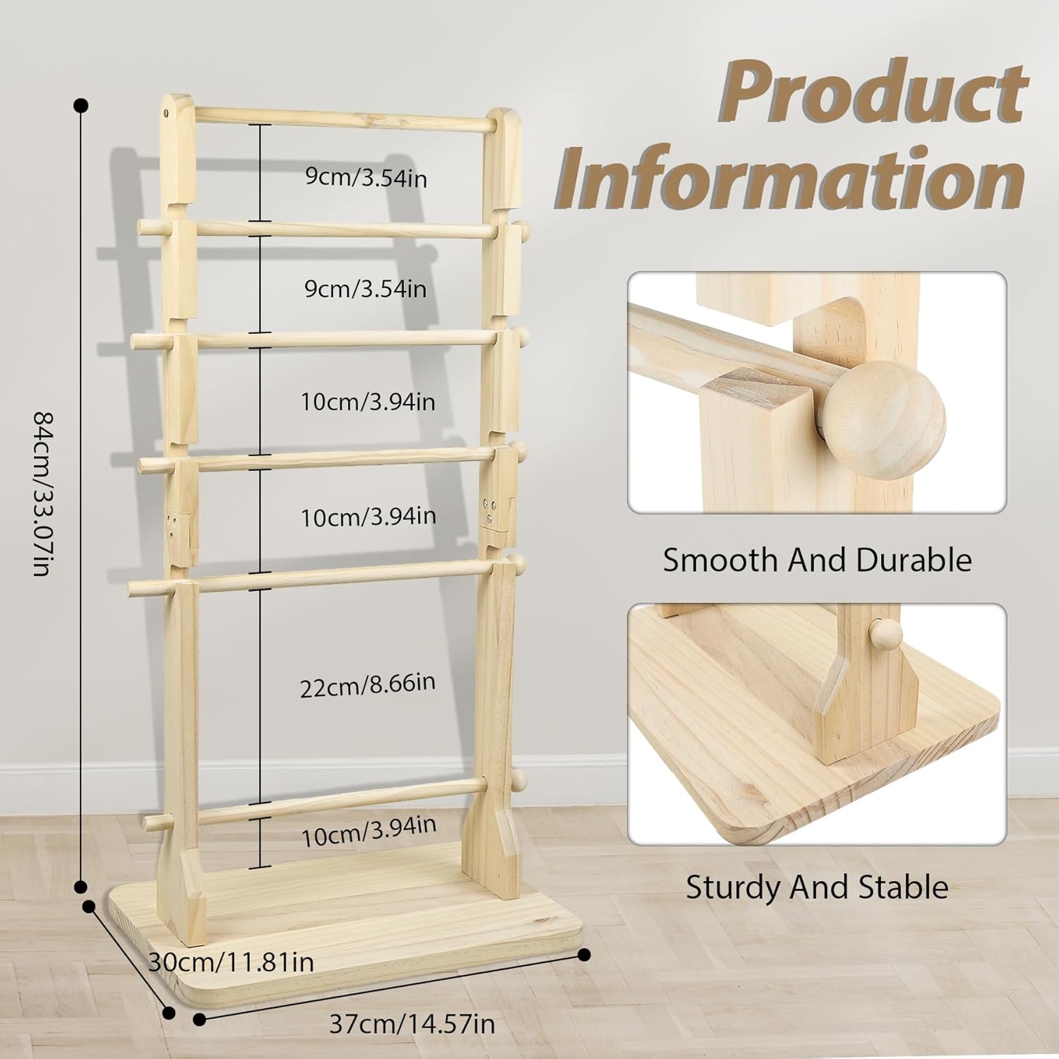 6 Tier Large Capacity Solid Wood Ribbon Storage Rack, Multi-Spacing Ribbon Spool Holder Organizer, Removable Ribbons Display Shelf Craft Storage for Flower Store, Wrapping, Craft Room, Cake Shop