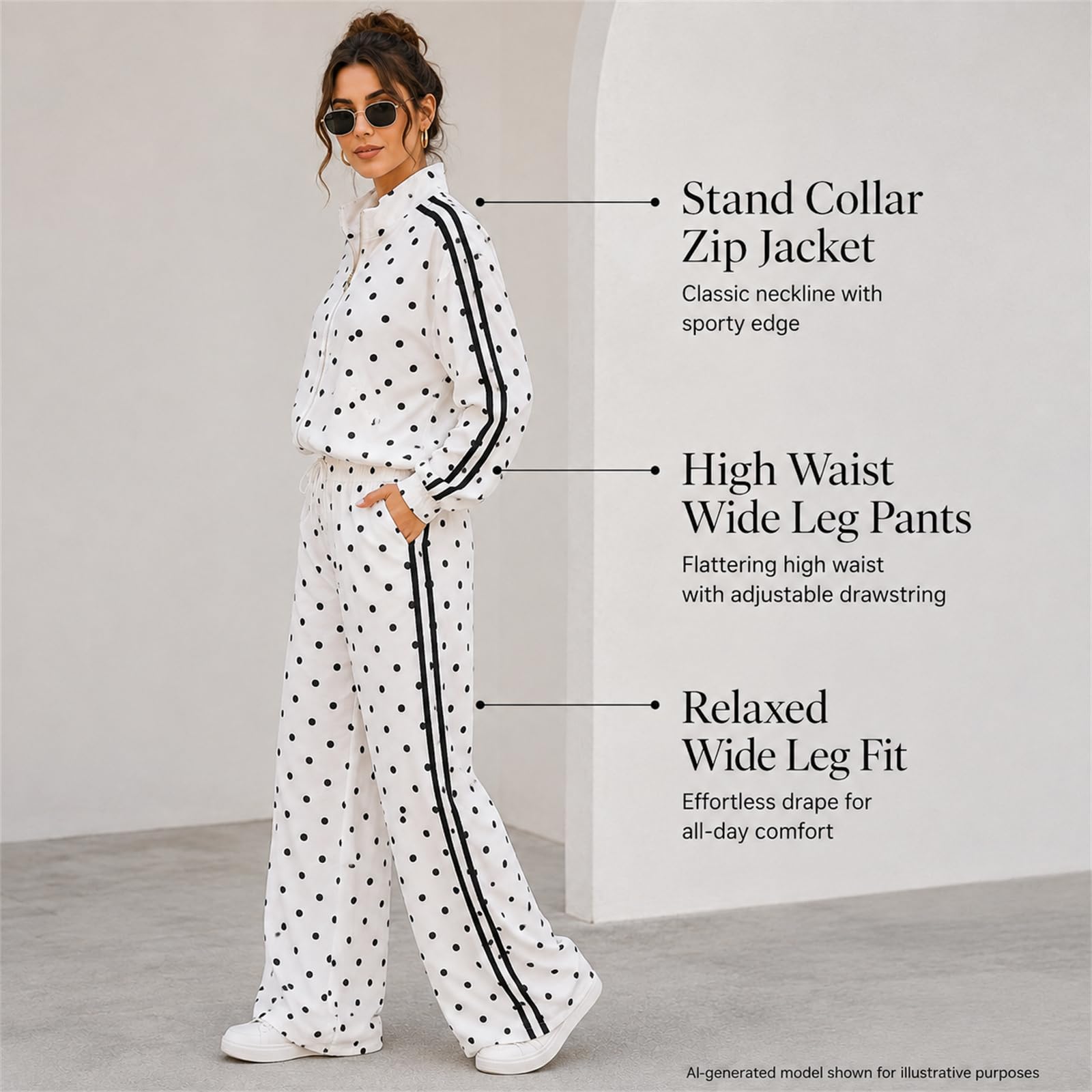 Damski 2-częściowy dres treningowy Polka Dot Cropped kurtka szerokie