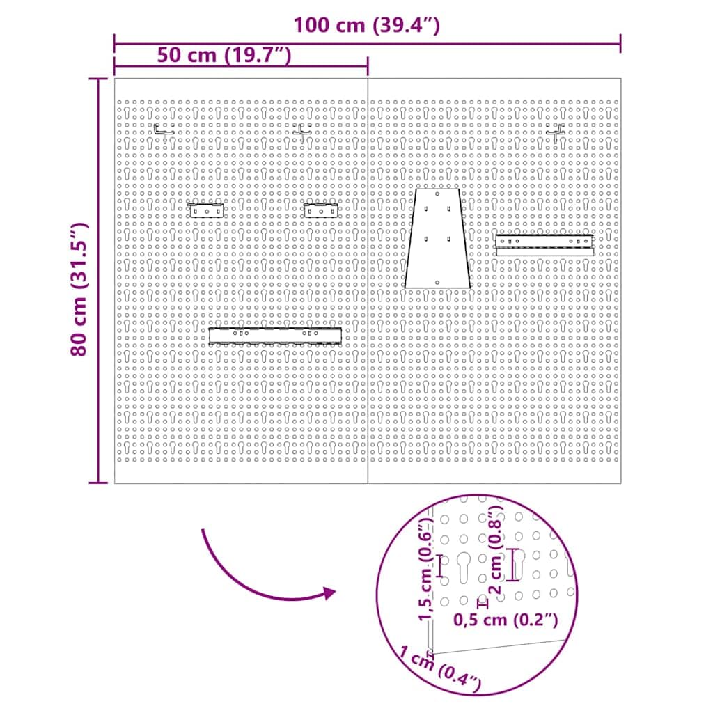 vidaXL Panel de Herramientas 2 pcs Gris 100 x 1 x 80 cm, Organizador de Herramientas, Sistema de Panel Duradero, Estante Moderno, Almacenamiento Rectangular para el Garaje