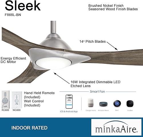 Miniatura 2 de Minka-Aire F868L-BN Elegante ventilador de techo inteligente de 60 pulgadas con luz LED, control remoto y pared
