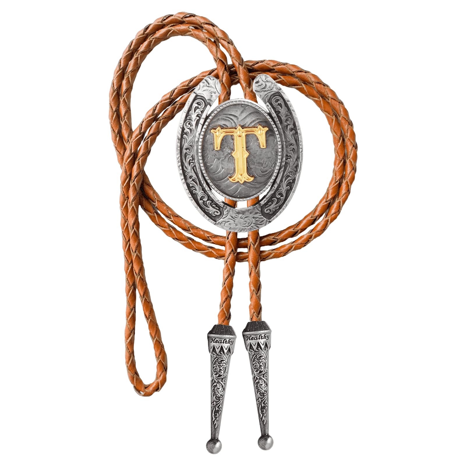 Western Cowboy Vintage Rodeo A-Z Initial Letter Bolo Tie for Men