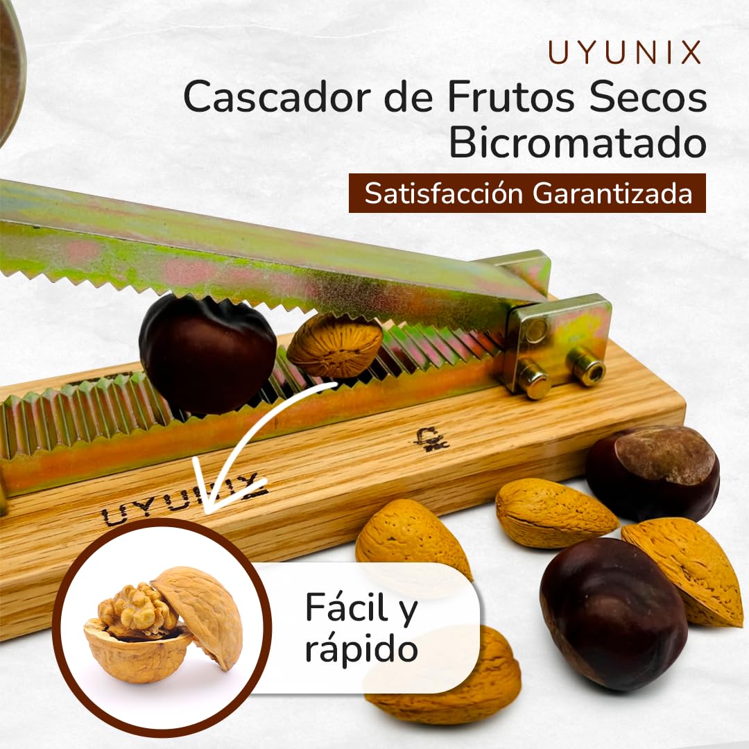 Triturador de Frutos Secos | Acero Bicromatado | Partidor de Almendras y Castañas | Cortador y Pelador de Frutos Secos | Multiusos | Acabado Único y Resistente | Estuche de Madera para Regalo