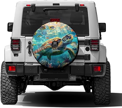 Dujiea Marine Funny - Funda de repuesto para neumático de tortuga marina con orificio de cámara de respaldo, cubierta universal para neumáticos para