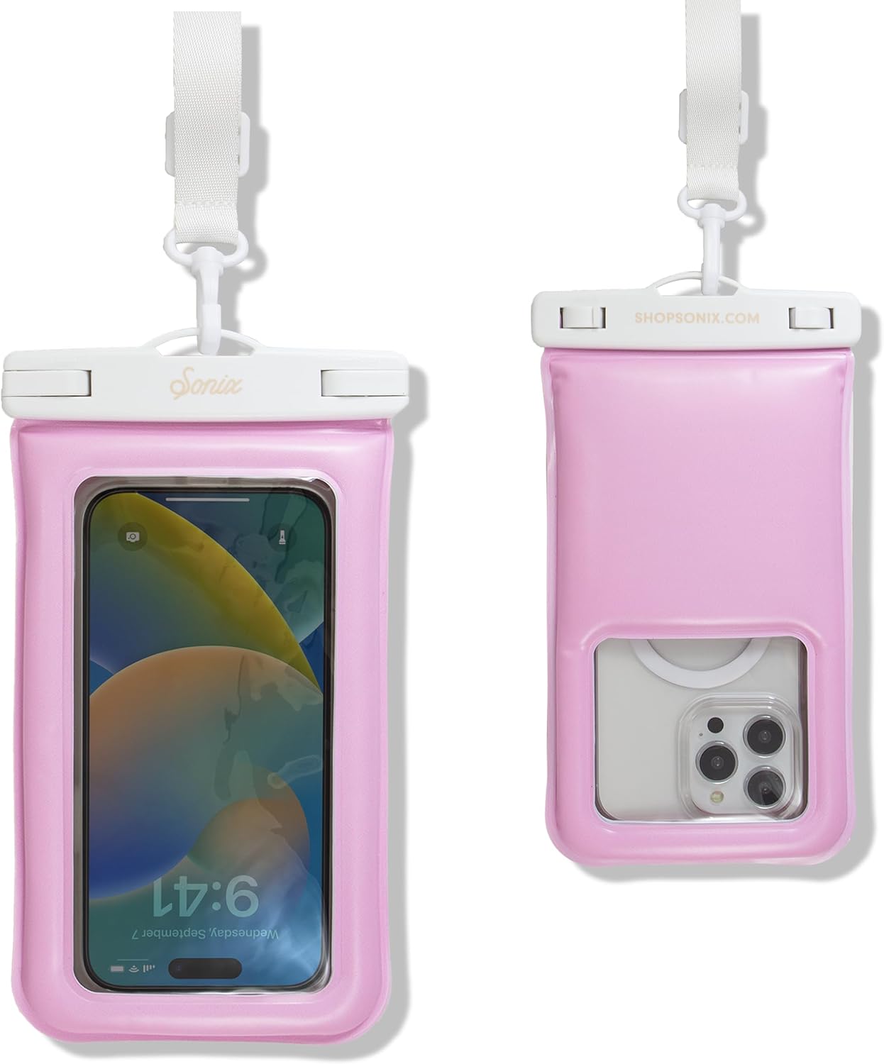 Sonix Waterproof Phone Pouch - Floating Phone Case Dry Bag w/Crossbody Lanyard - Beach Cruise Travel Essentials - Compatible w/All Devices, Touchscreen Friendly | Jelly Pink image 2