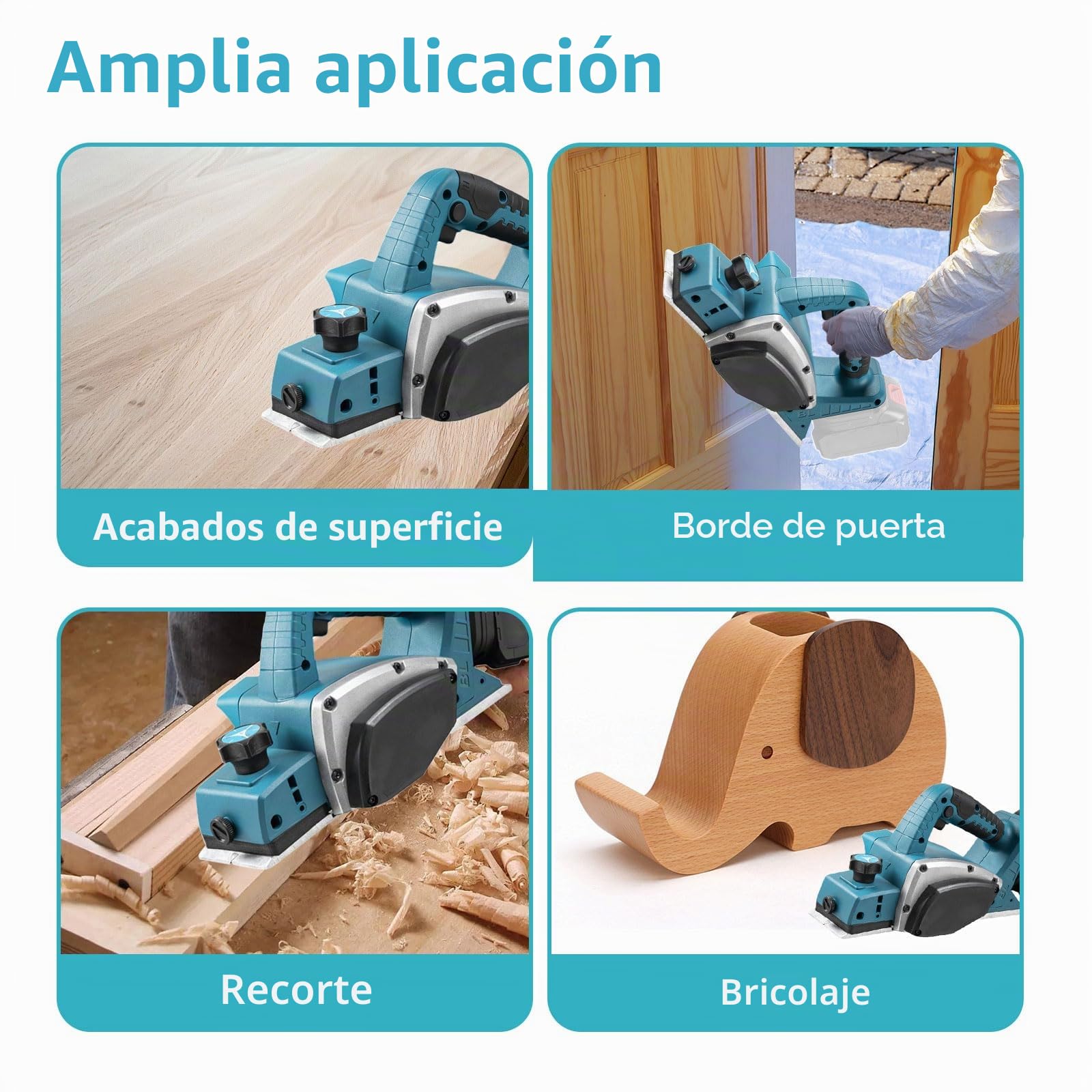 Cepilladora inalámbrica compatible con batería Makita de 18 V, cepilladora eléctrica de madera sin escobillas de 15000 RPM con 82 mm de ancho, profundidad ajustable de 0 a 2 mm para muebles de