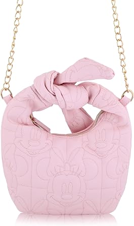 Disney Minnie Mouse Mini Hobo Handbag for Women | Small Quilted PU Shoulder Bag with Detachable Strap & Chain Detail | Minnie Purse, Crossbody Handbag, Lightweight Fashion Tote