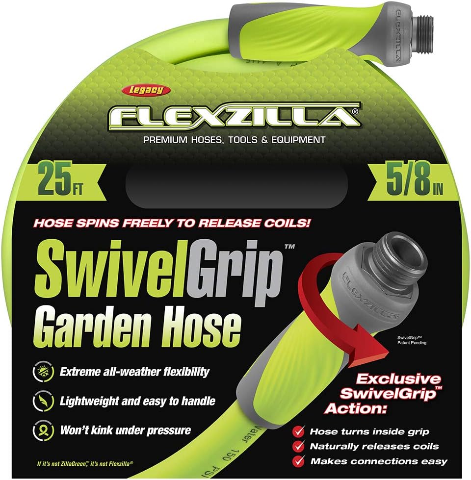 Flexzilla Garden Hose with SwivelGrip, 5/8 in. x 25 ft., Heavy Duty, Lightweight, Drinking Water Safe - HFZG525YWS : Patio, Lawn & Garden