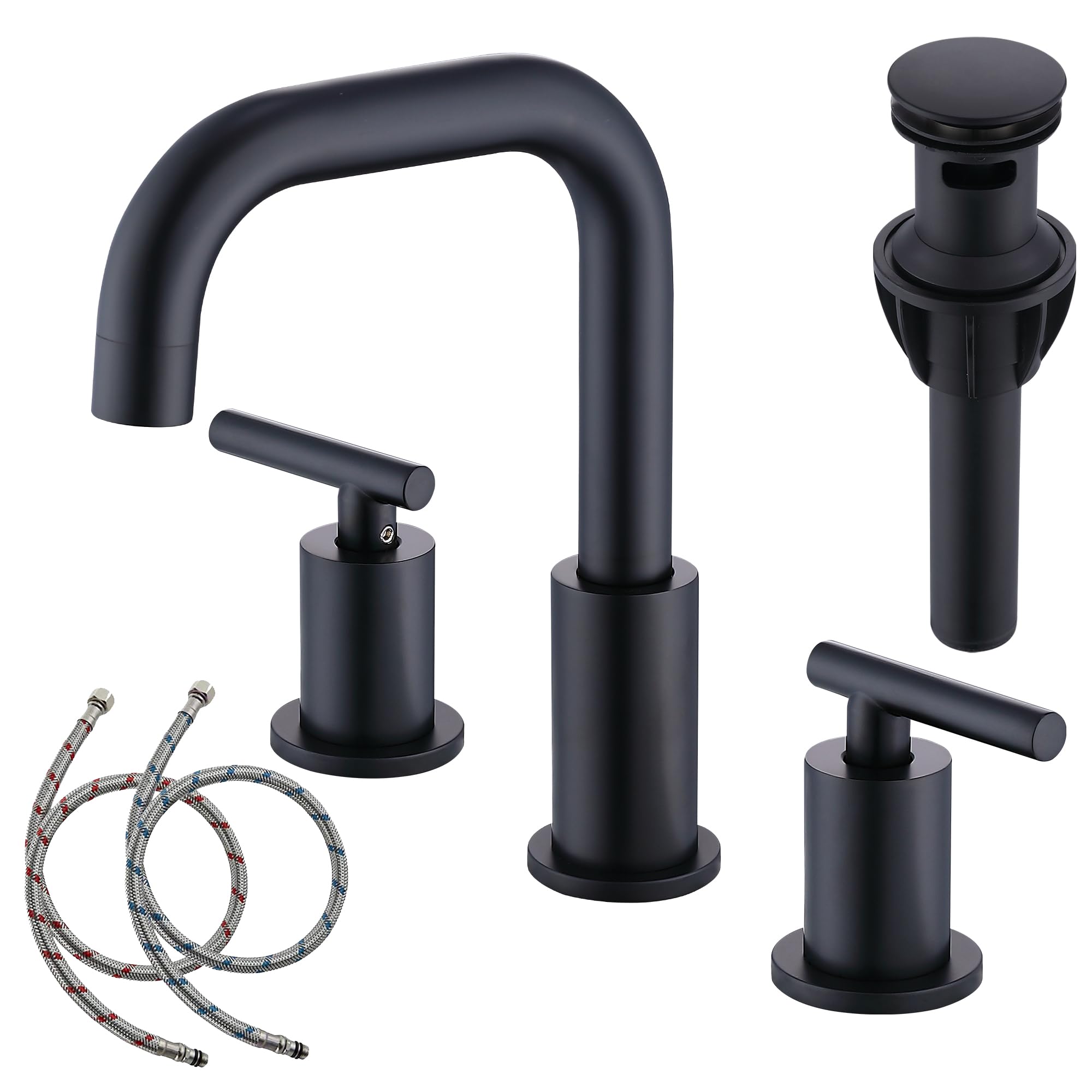 AmirLans Bathroom Faucet 3 Hole Matte Black, 8 Inch Widespread Bathroom ...