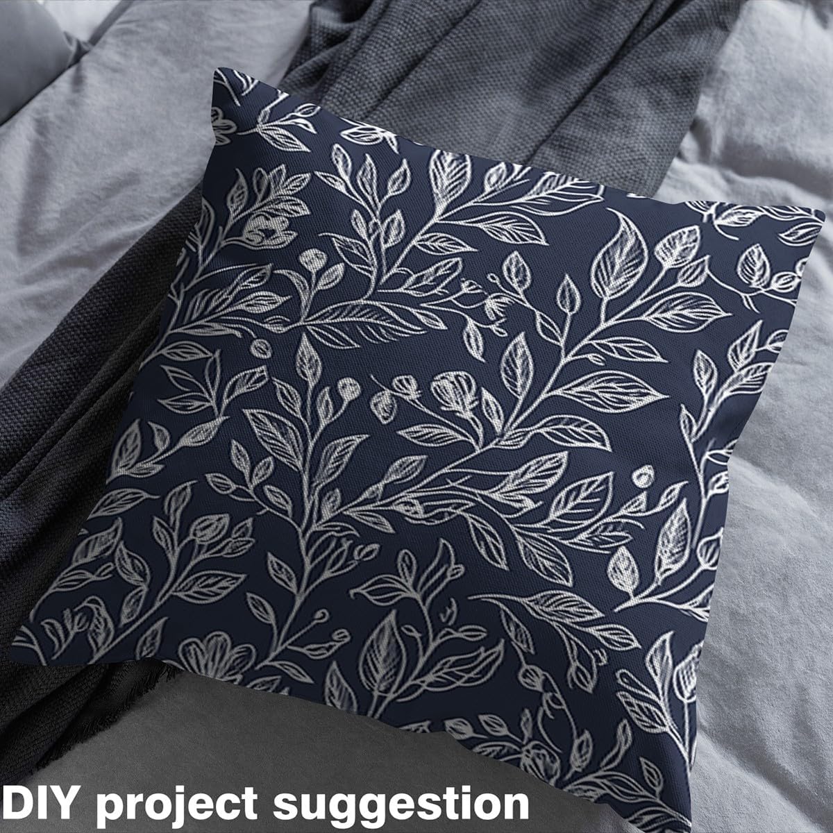 Feelyou Flowers Upholstery Fabric by The Yard, Vintage Flowers Pattern Reupholstery Fabric for Chairs, Nature Theme Leaf Pattern Decorative Waterproof Outdoor Fabric, 2 Yard, Navy Blue