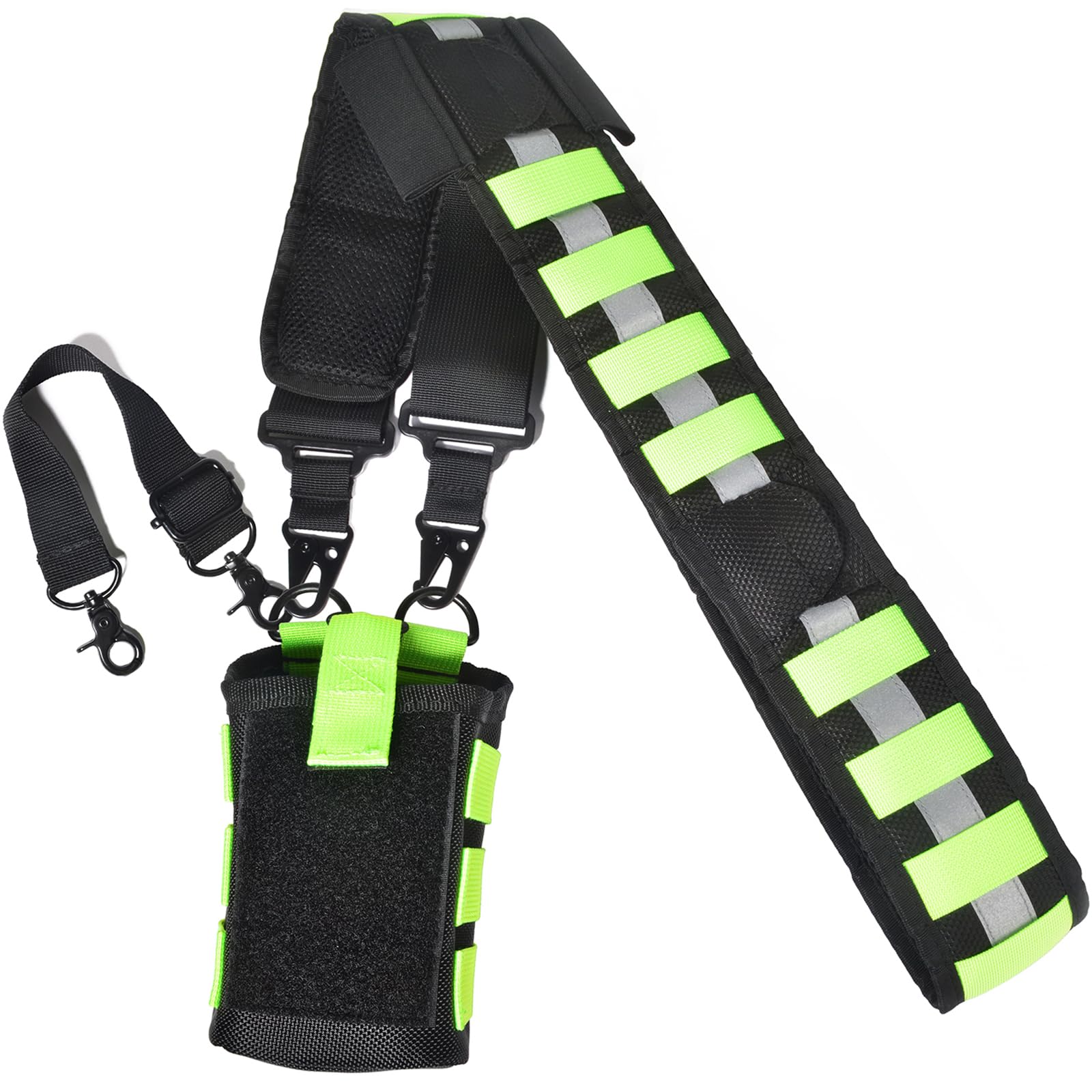 HYS Funkgeräteholster | MOLLE-Systemschlaufen | Reflektierende Schultergurte | Handmikrofon-Umhängeband | Pendelschutz | Entwässerungsöffnung